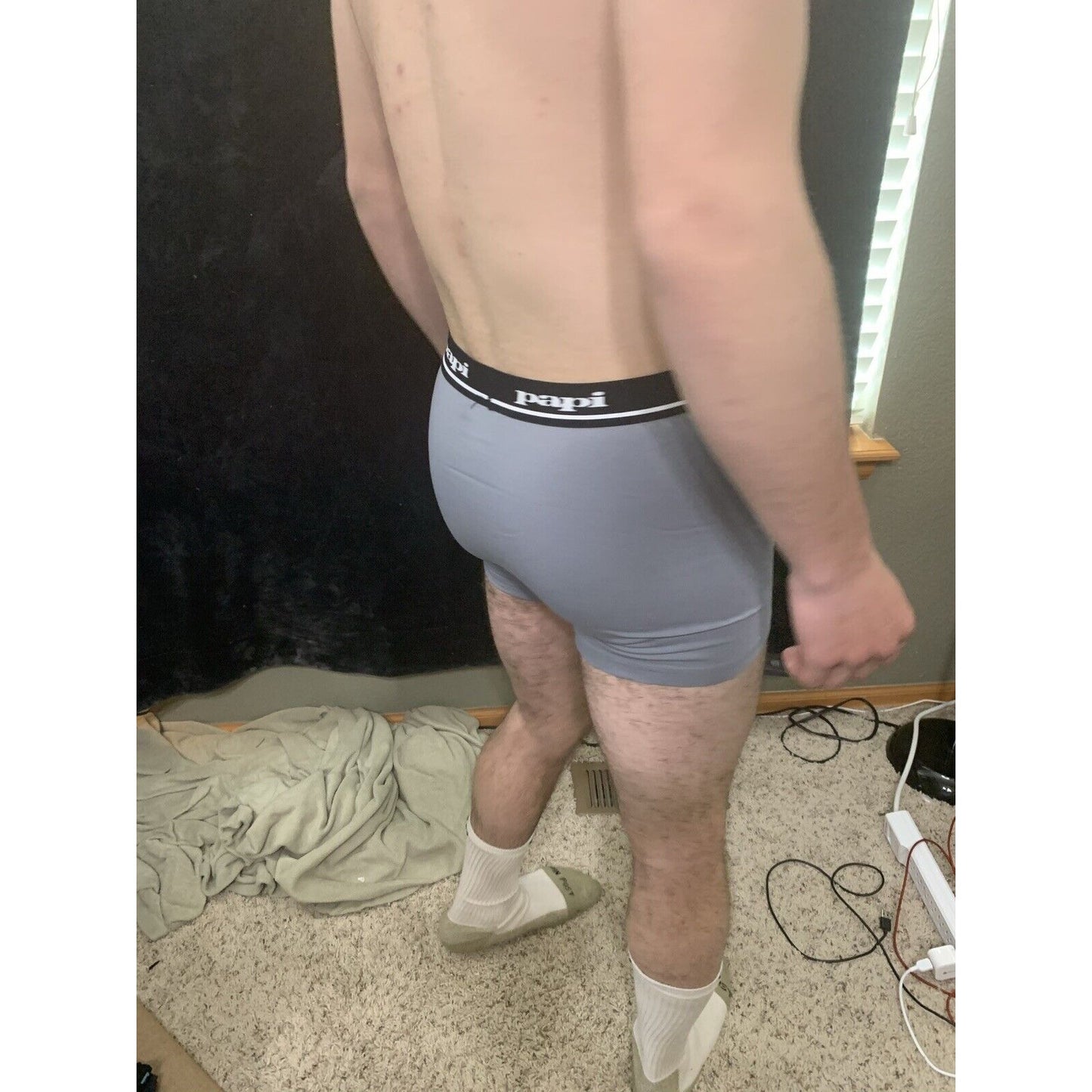 Men’s Papi Medium Boxer Briefs Gray International 5% Spandex Black/white Band