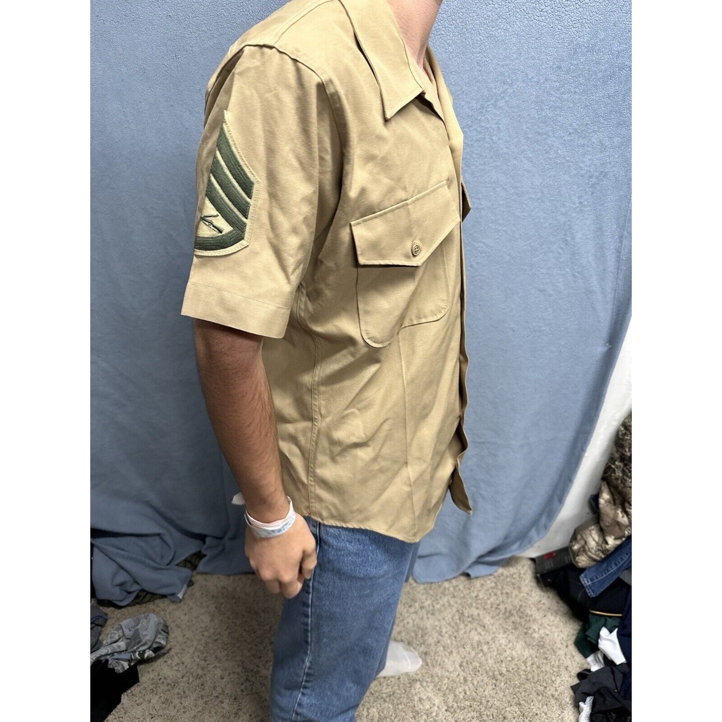 Usmc Marine Corps Khaki Creighton Button Up Uniform Shirt Medium 15-15.5