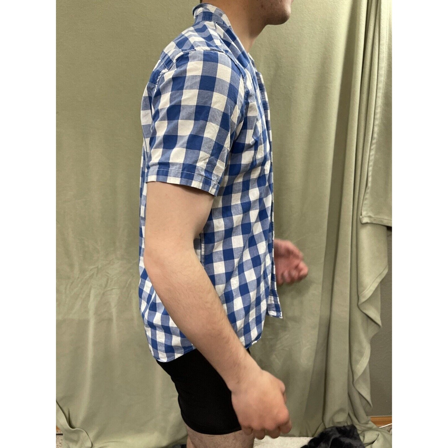 Men’s Small Gap Blue Plaid Standard Fit Short Sleeve Coupe