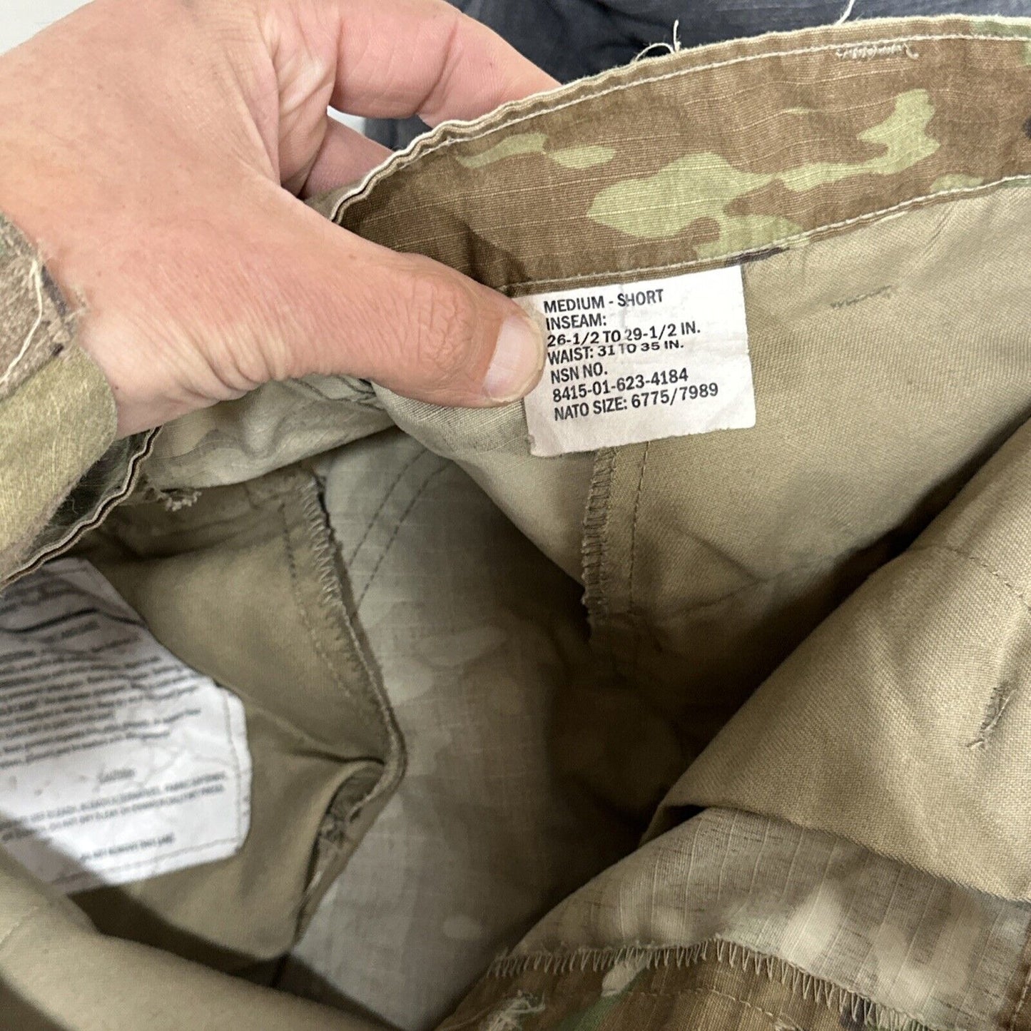 Men’s Ocp Army Air Force Medium Short Trouser Pants worn fabric/hole on knee