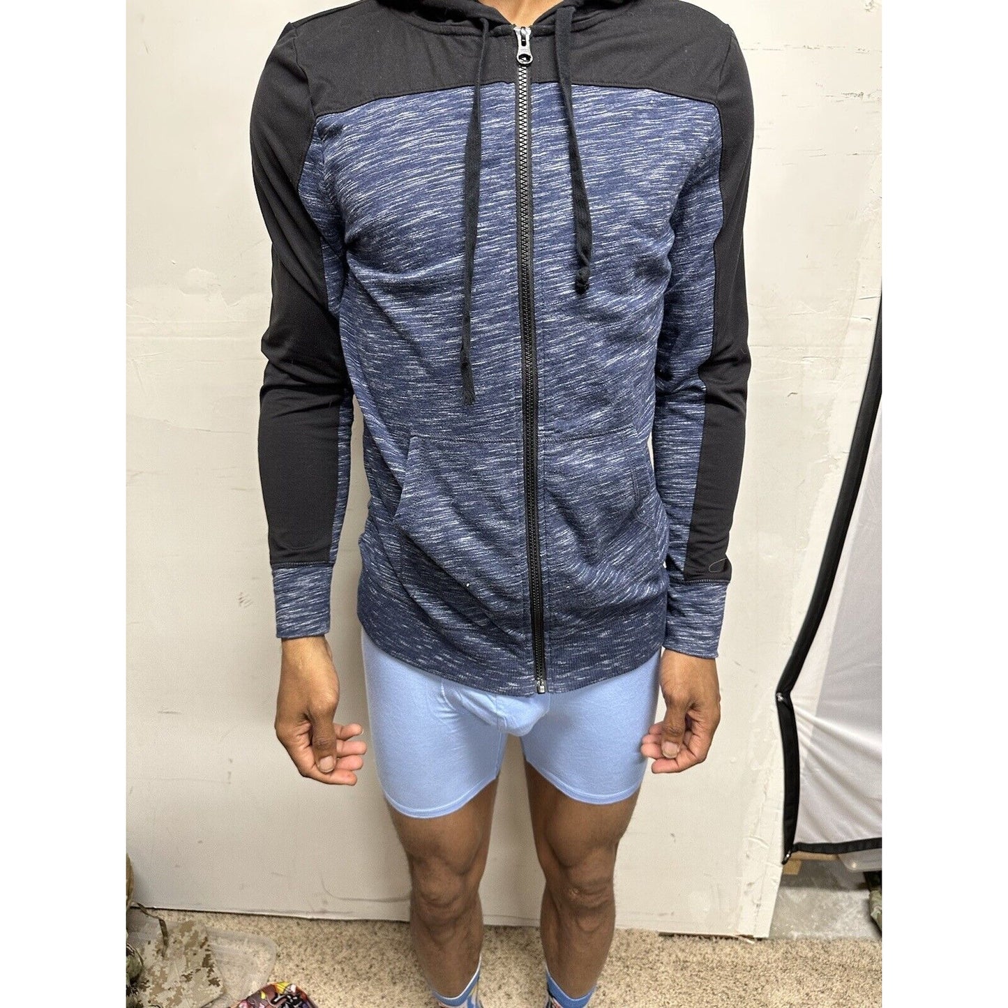 Men’s Blue And Black Boyfriend Hoodie Large Full Zip
