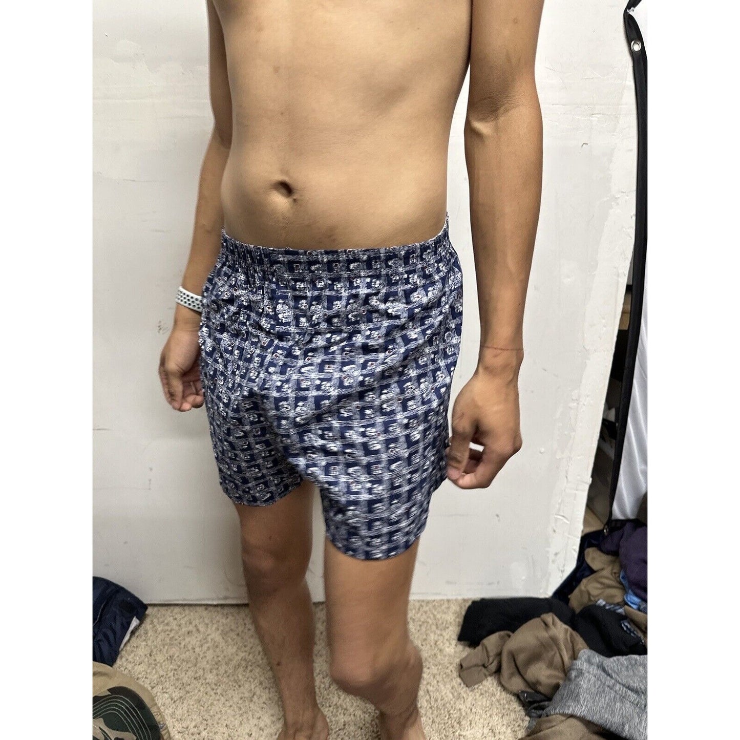 Men’s Small Fruit Of The Loom Blue Plaid Box Design Boxer Shorts