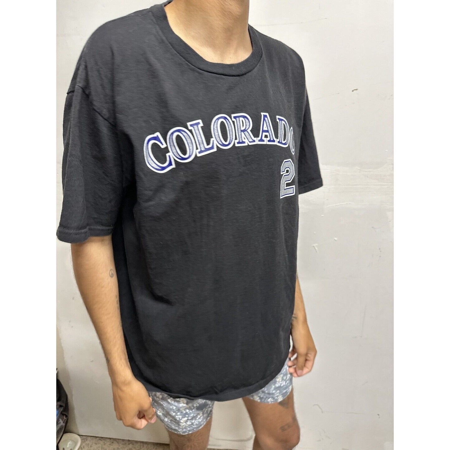 Men’s Black Genuine MLB Merchandise Colorado Rockies Large Tulowitzki Shirt