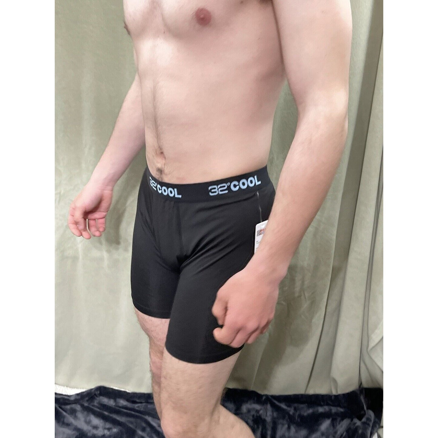 32 Degrees Cool Size Black Large Mens Boxer Briefs 7% Spandex light blue band