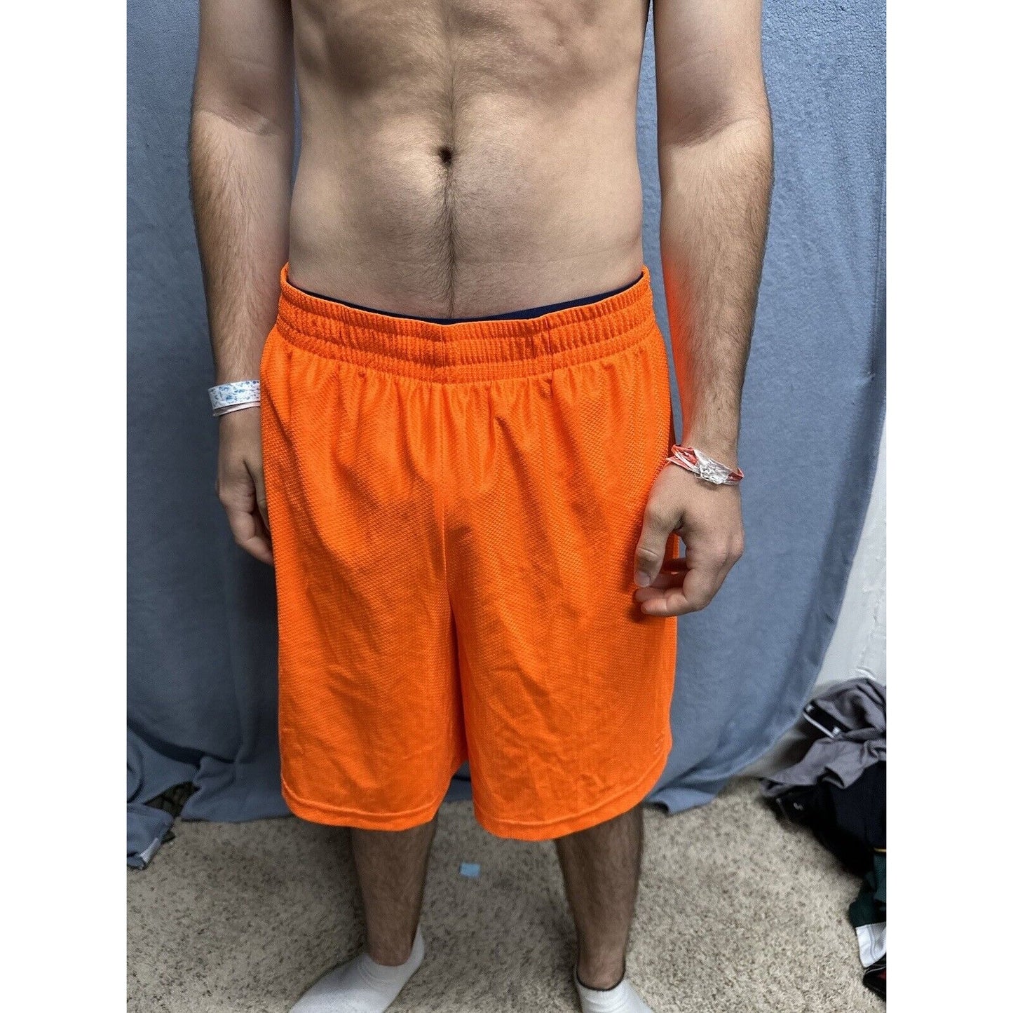Men’s Neon Orange Starter Medium Athletic Shorts With Pockets
