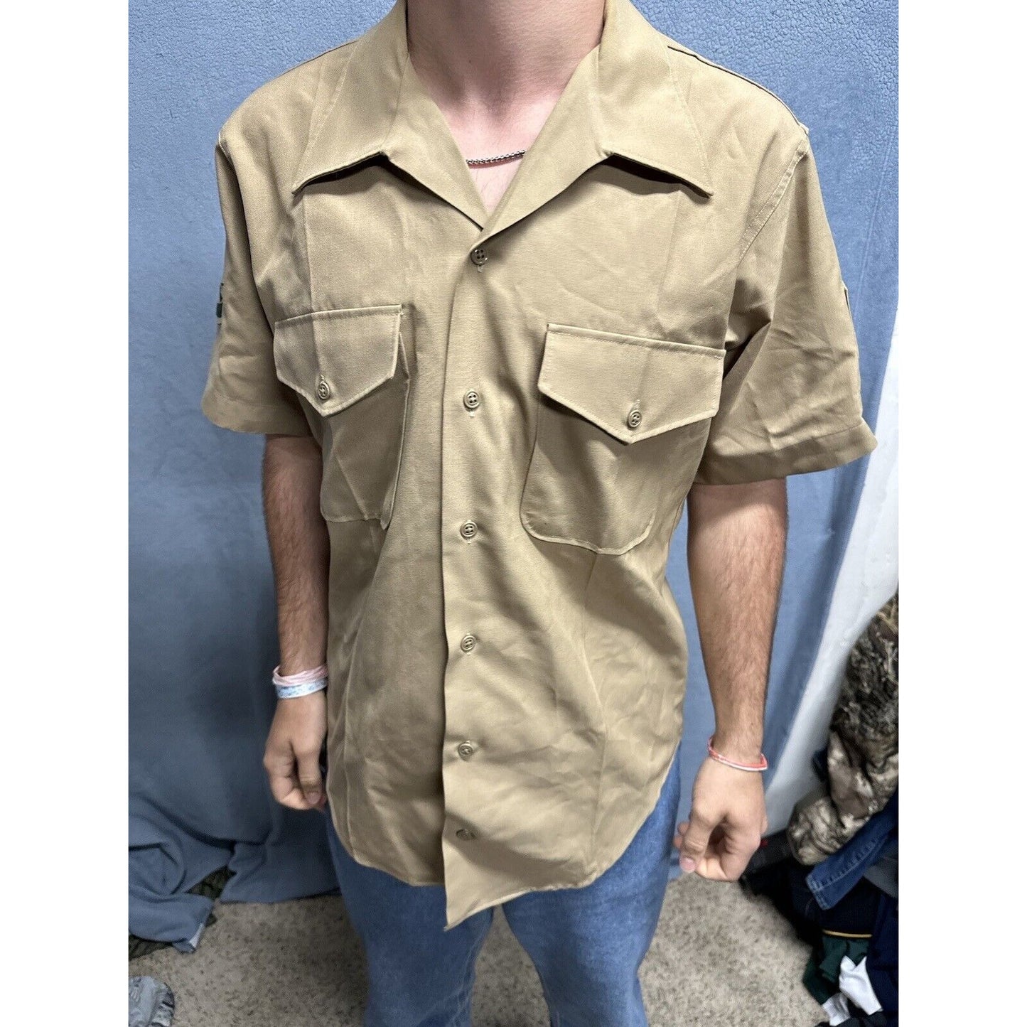 Usmc Marine Corps Khaki Creighton Button Up Uniform Shirt Medium 15-15.5