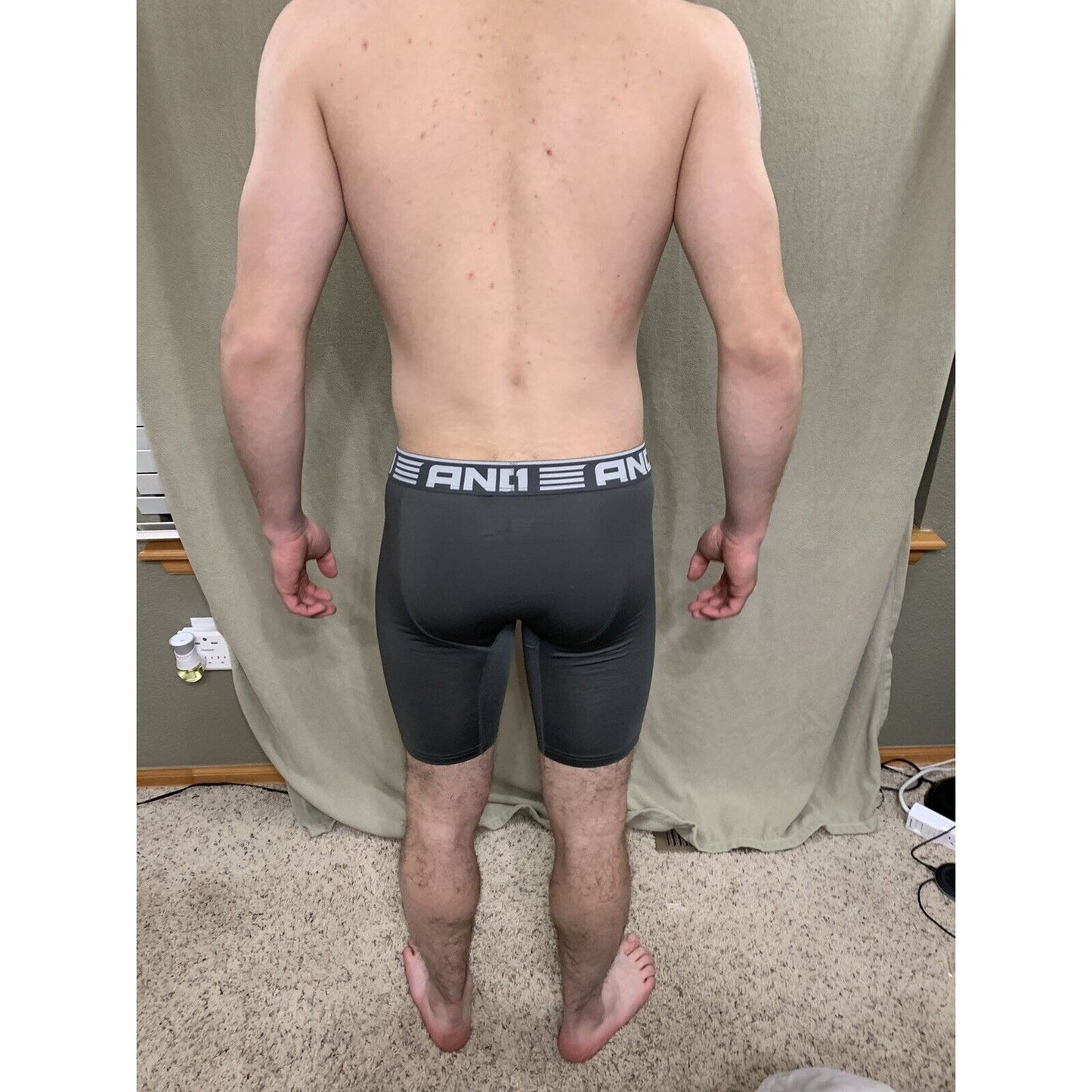 Men’s Gray With White Band Medium AND1 Compression Performance Boxer Briefs
