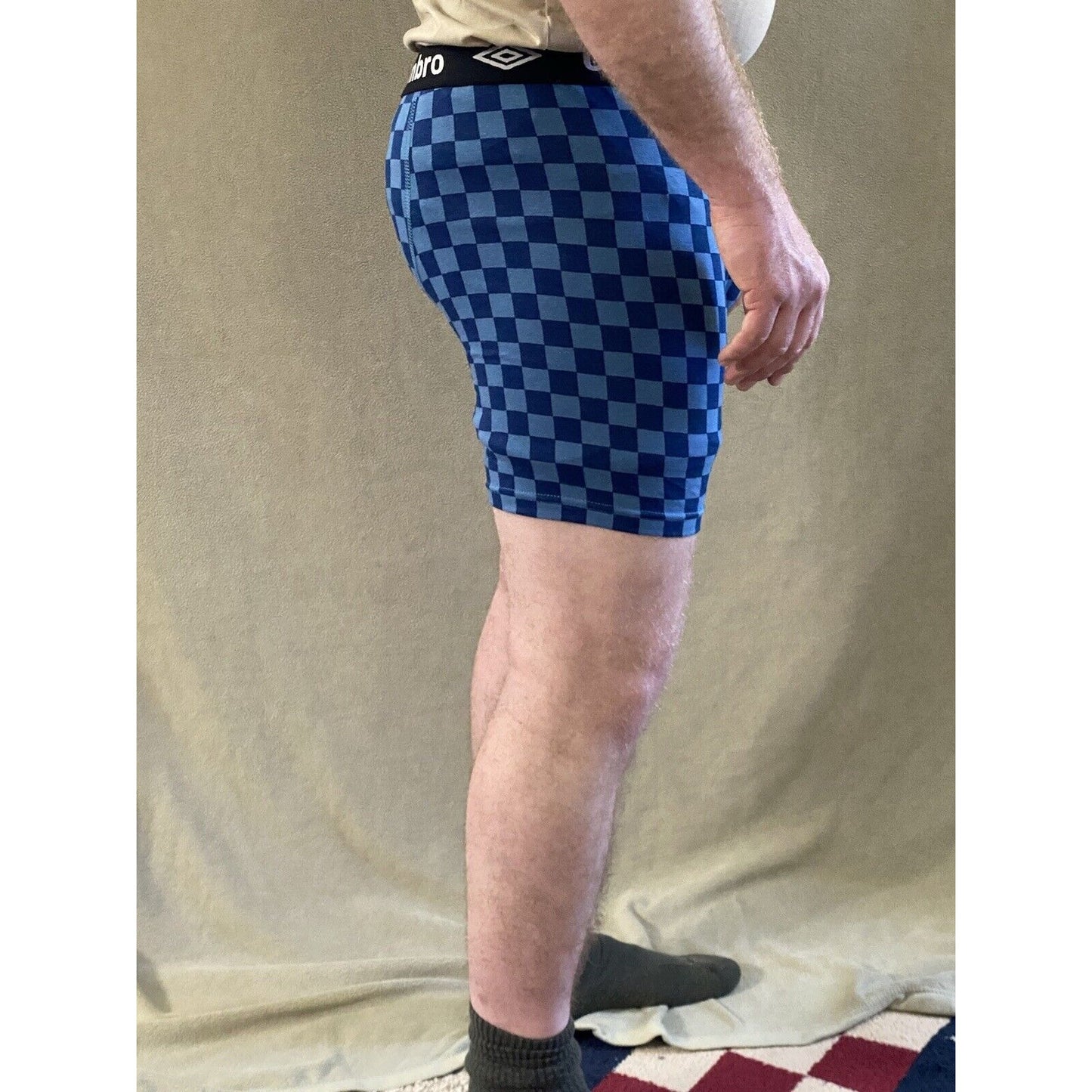 Umbro Men’s Large Shades of Blue Checkerboard Cotton Stretch Boxer Briefs NEW