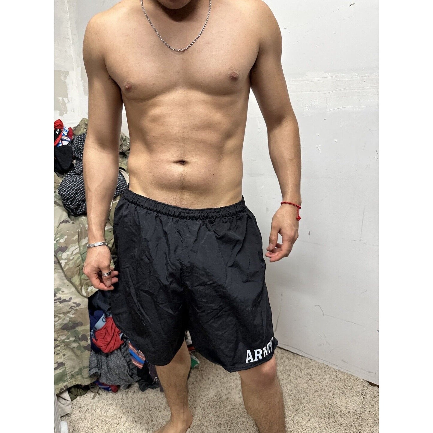 Men’s Army PT Shorts Vintage Black With Silver Reflective Logo Uniform Multi
