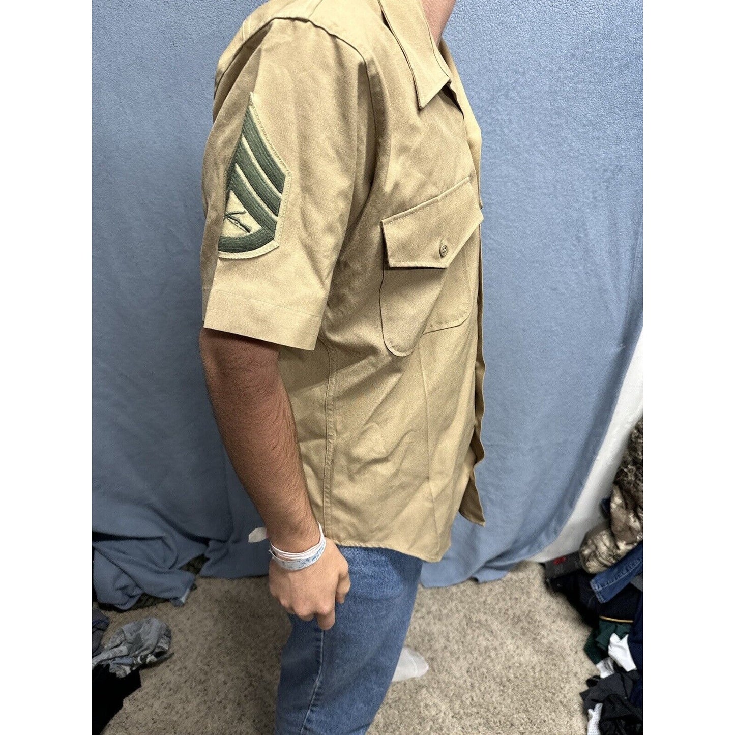 Usmc Marine Corps Khaki Creighton Button Up Uniform Shirt Medium 15-15.5