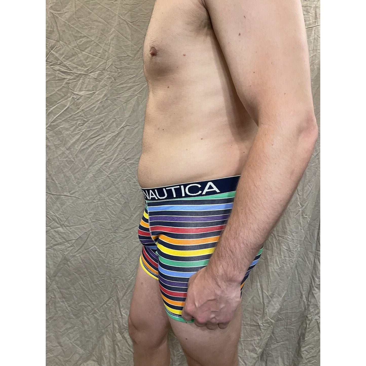 men's Rainbow Pride nautica 5% spandex boxer brief Blue Extra Large