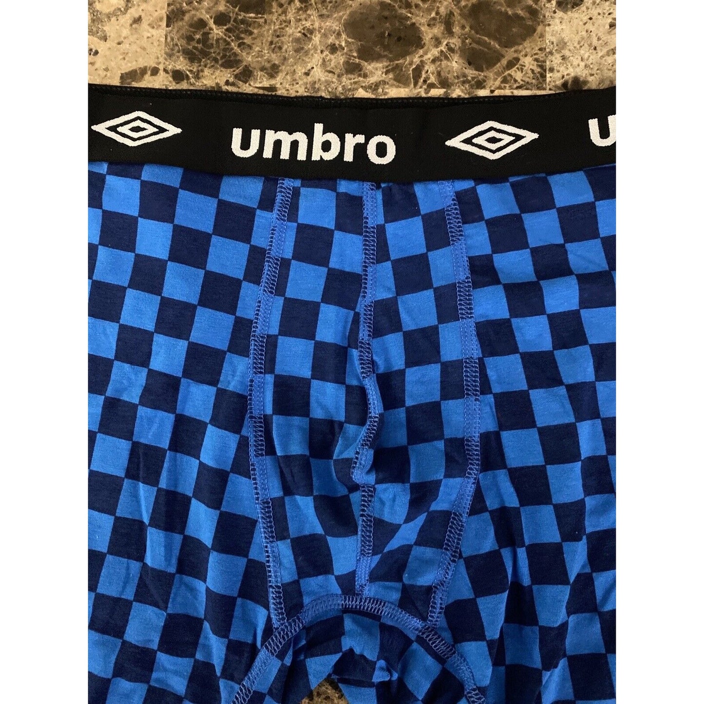 Umbro Men’s Large Bright Blue Checkerboard Cotton Stretch Boxer Briefs NEW