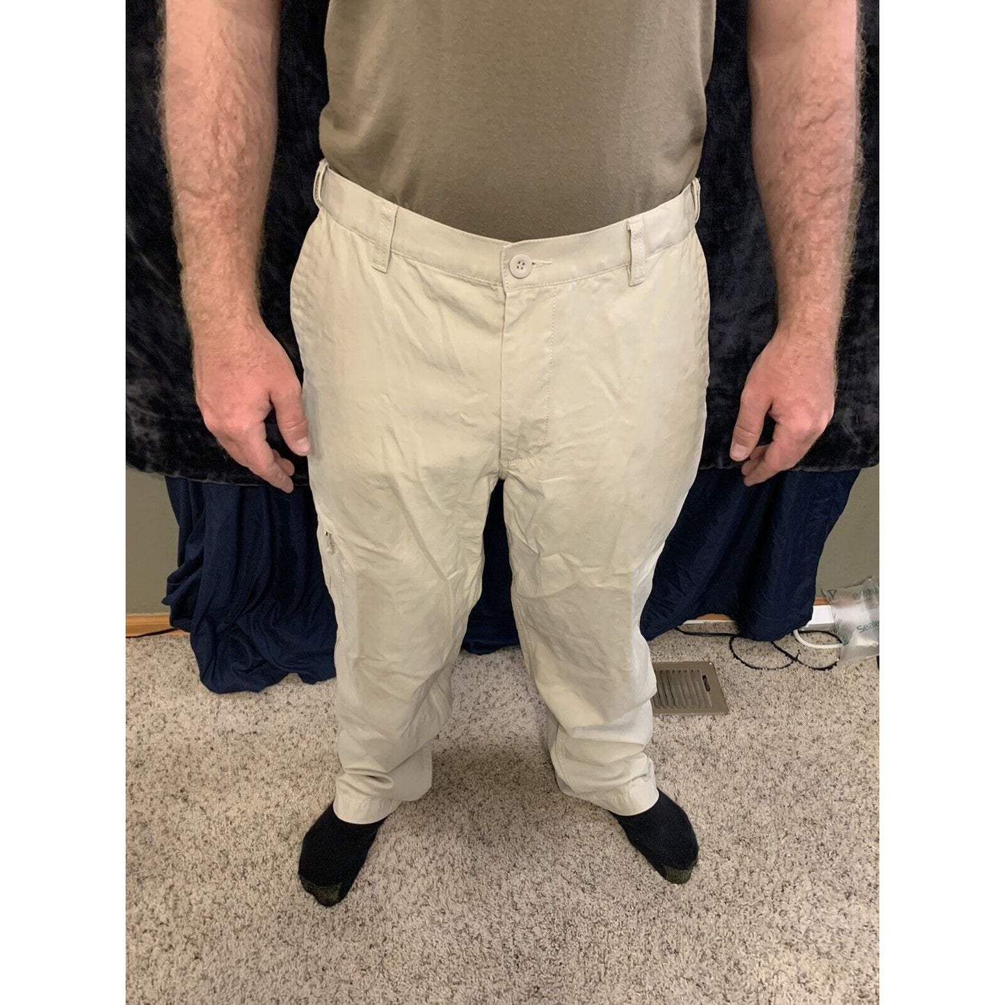 Mens Beige Dockers D3 Classic Fit Flat Front Khaki Pants Size 36 X 34