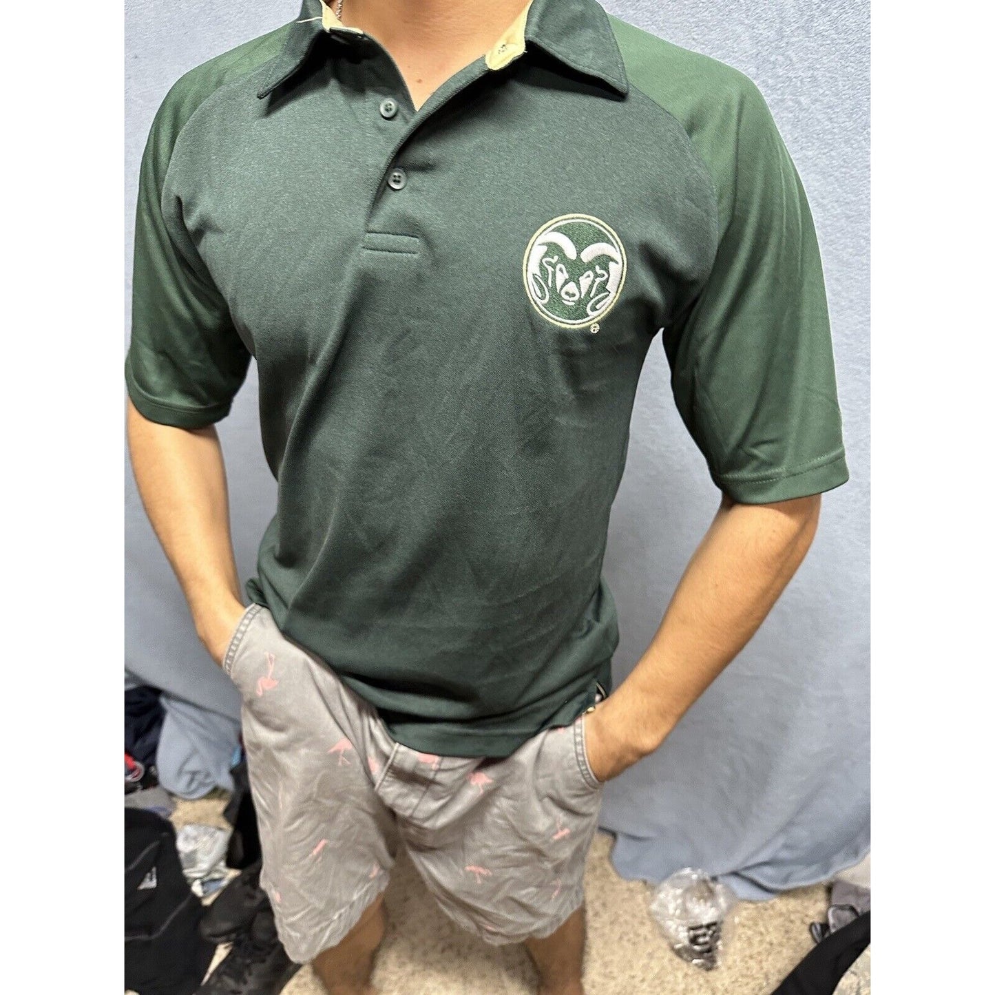 Men’s Champion Small Polo Colorado State University Rams Shirt Green