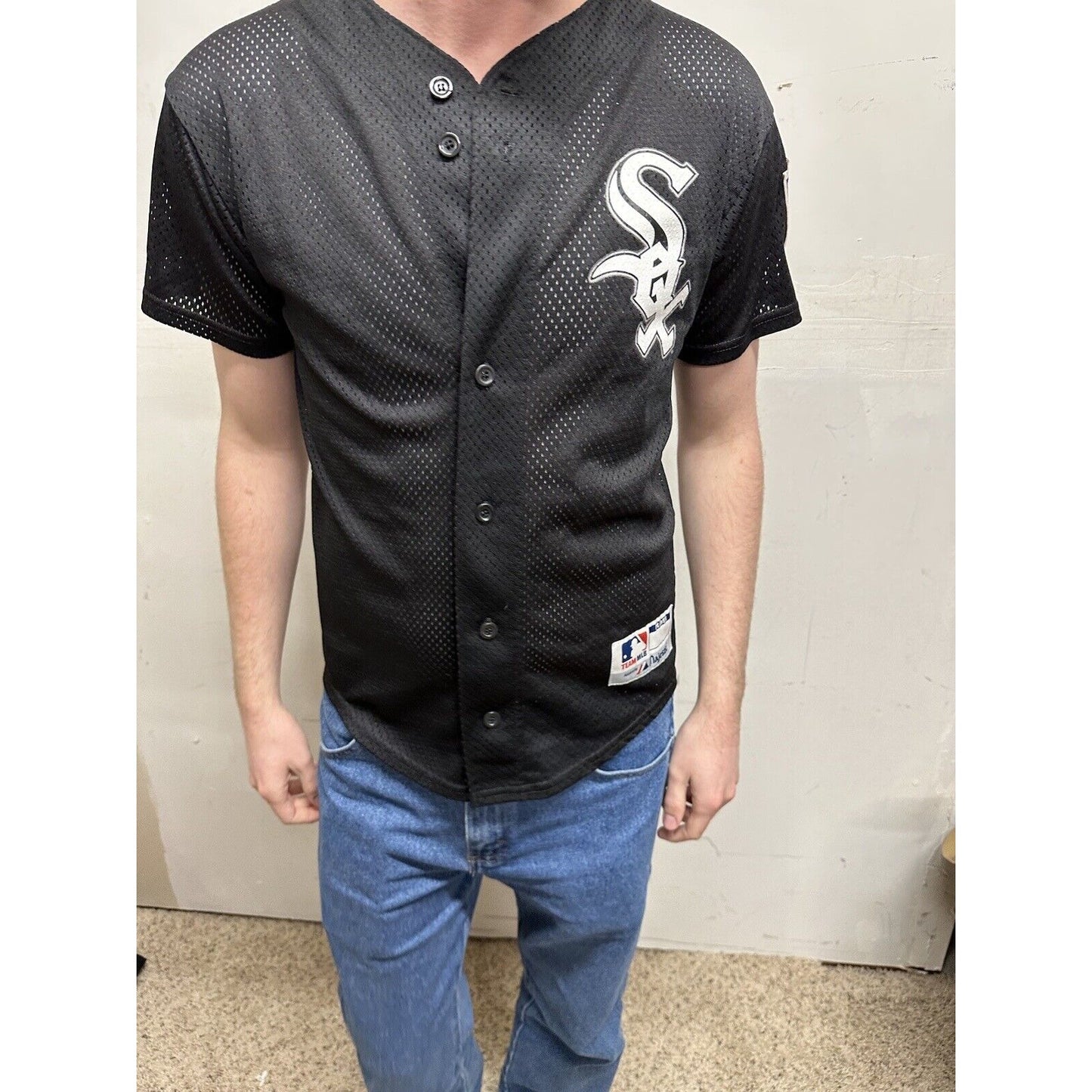 teen large black baseball jersey little league white sox team mlb majestic