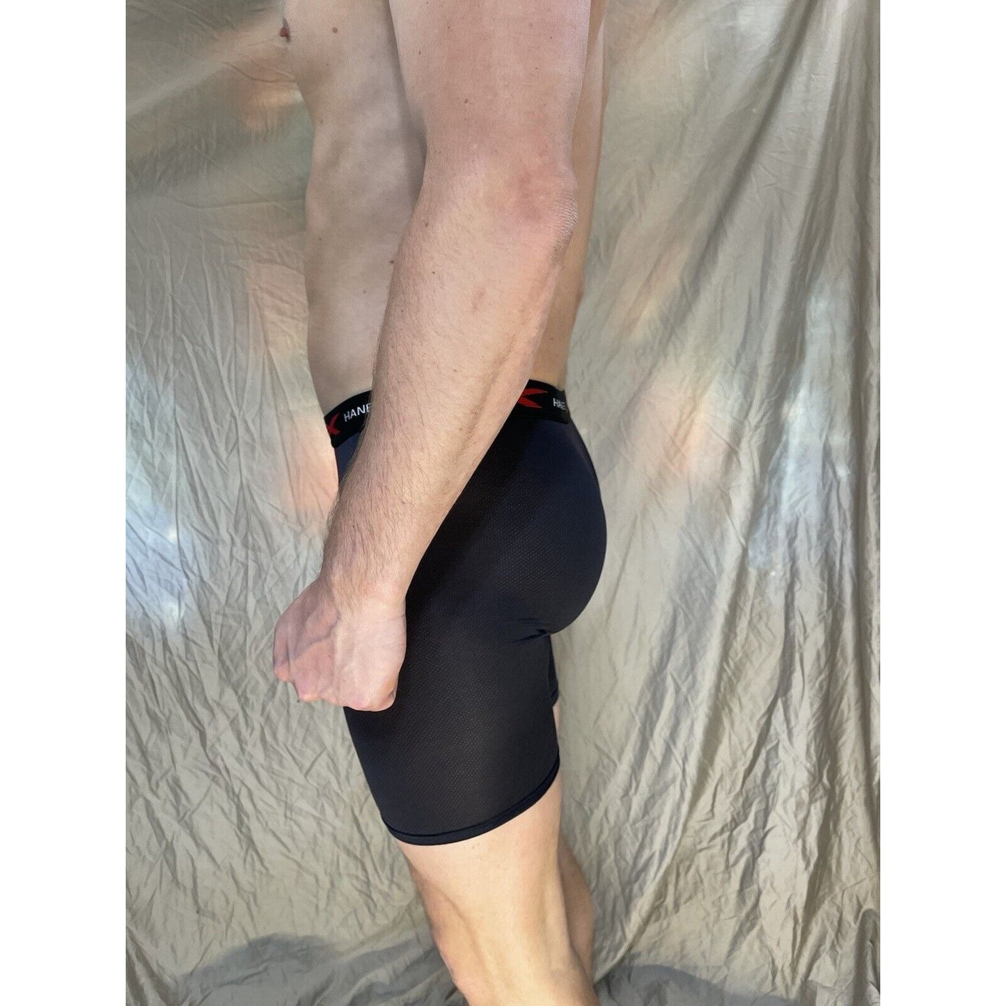 men's hanes x-temp Black and red medium compression boxer shorts