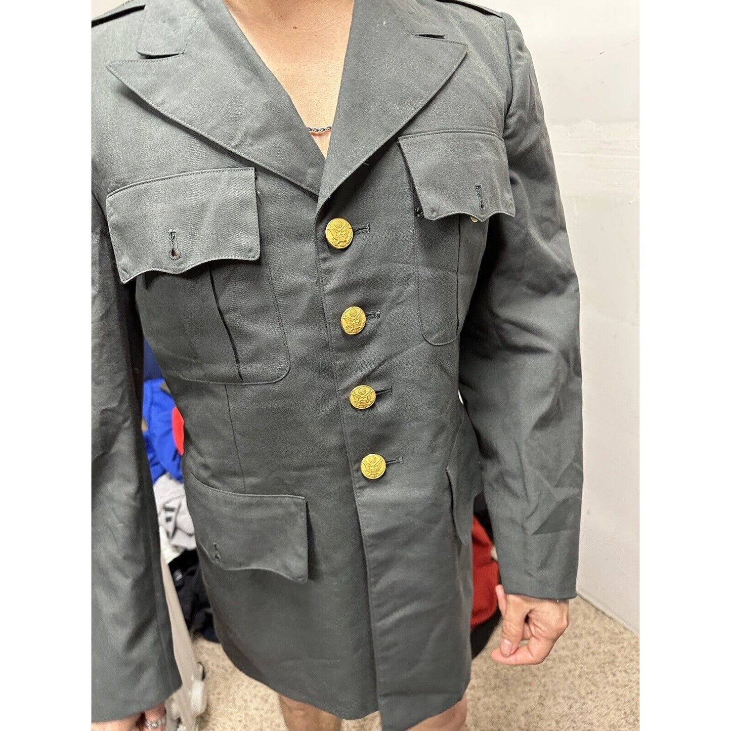 Men’s US Army Coat Jacket Uniform Top Service Dress Green 37R