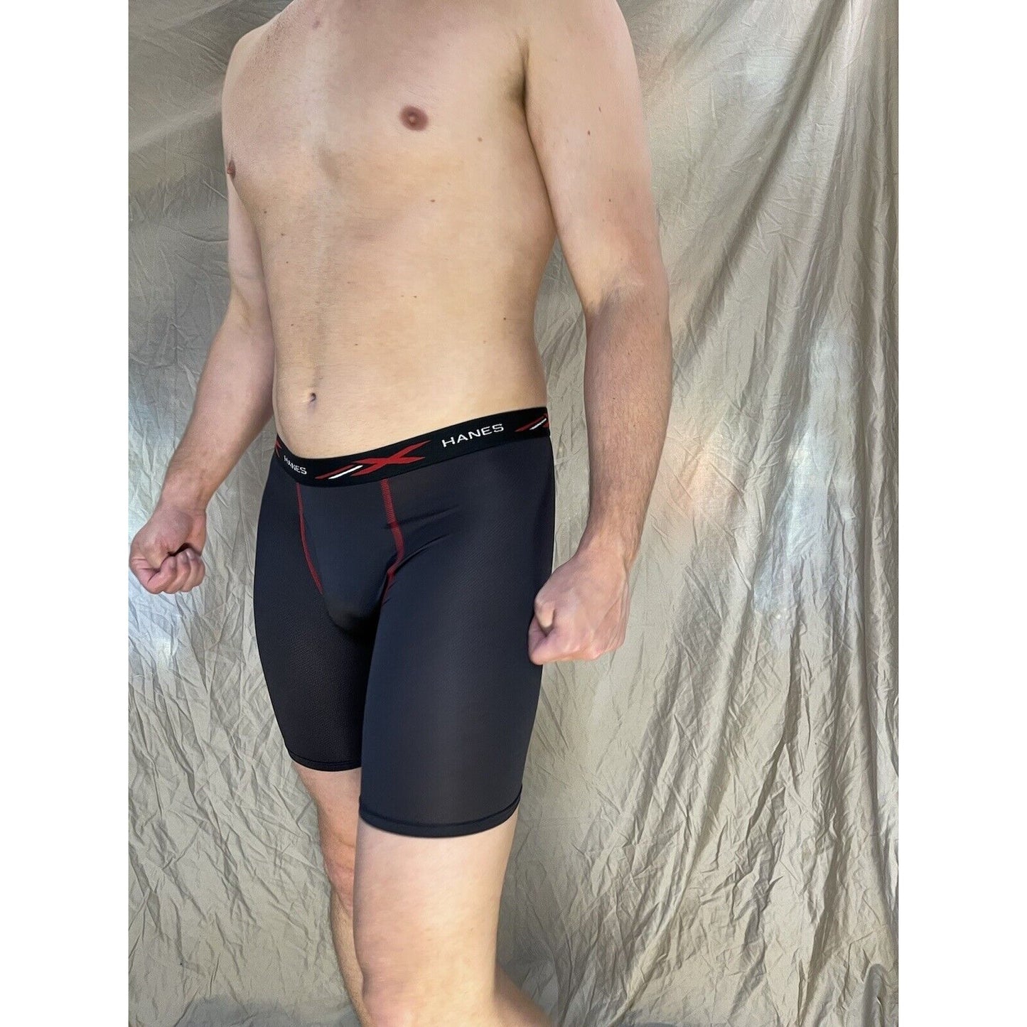men's hanes x-temp Black and red medium compression boxer shorts