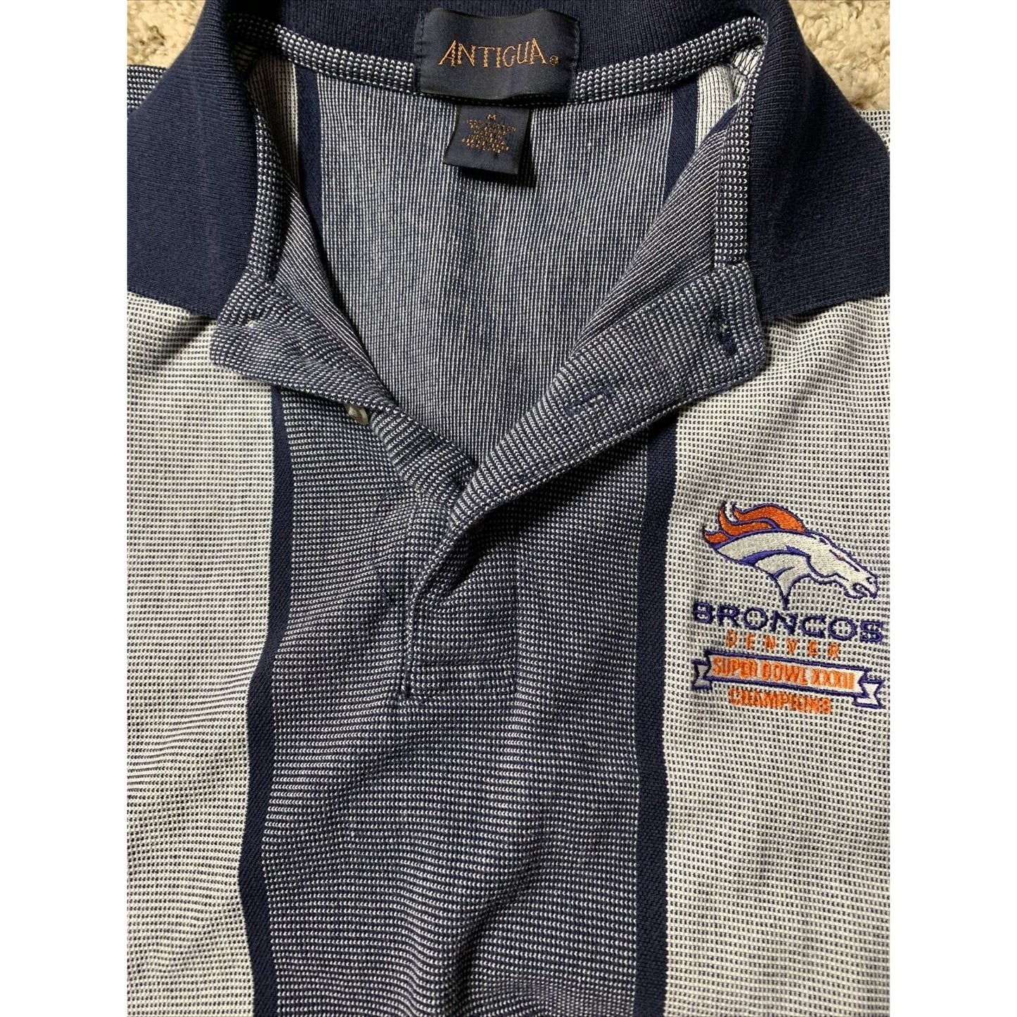 Antigua Mens Polo Shirt SS Denver Broncos Super Bowl XXXII Champs Medium