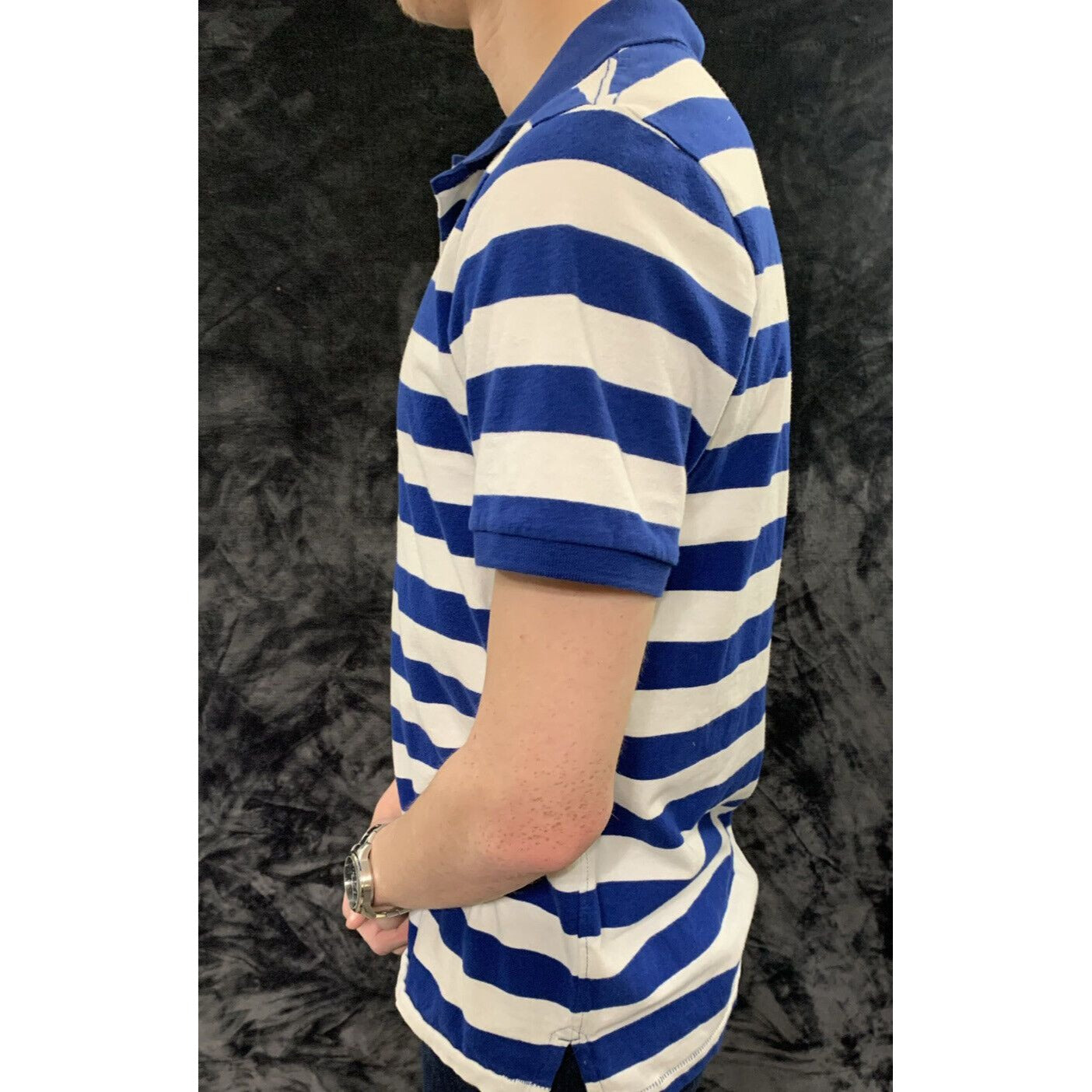 Mossimo Supply Co Blue & White Stripes Men’s Medium Short Sleeves Polo Shirt