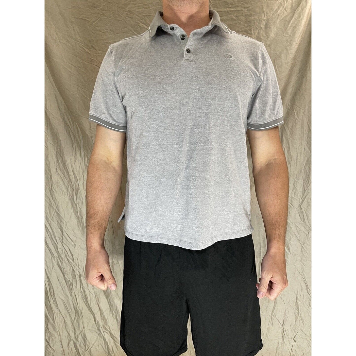 Buffalo David Bitton Large Polo Men Shirt Gray Short Sleeve Cotton Stretch