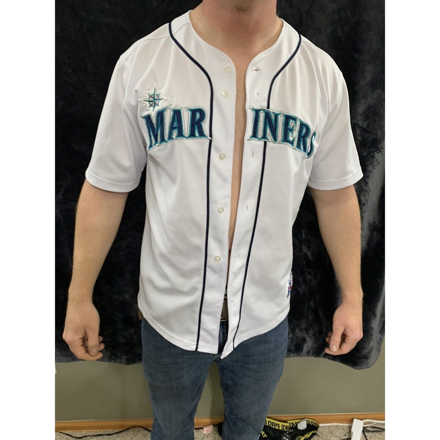 Russell Athletic Seattle Mariners Scripted Boys White 90's Baseball Jersey 18/20