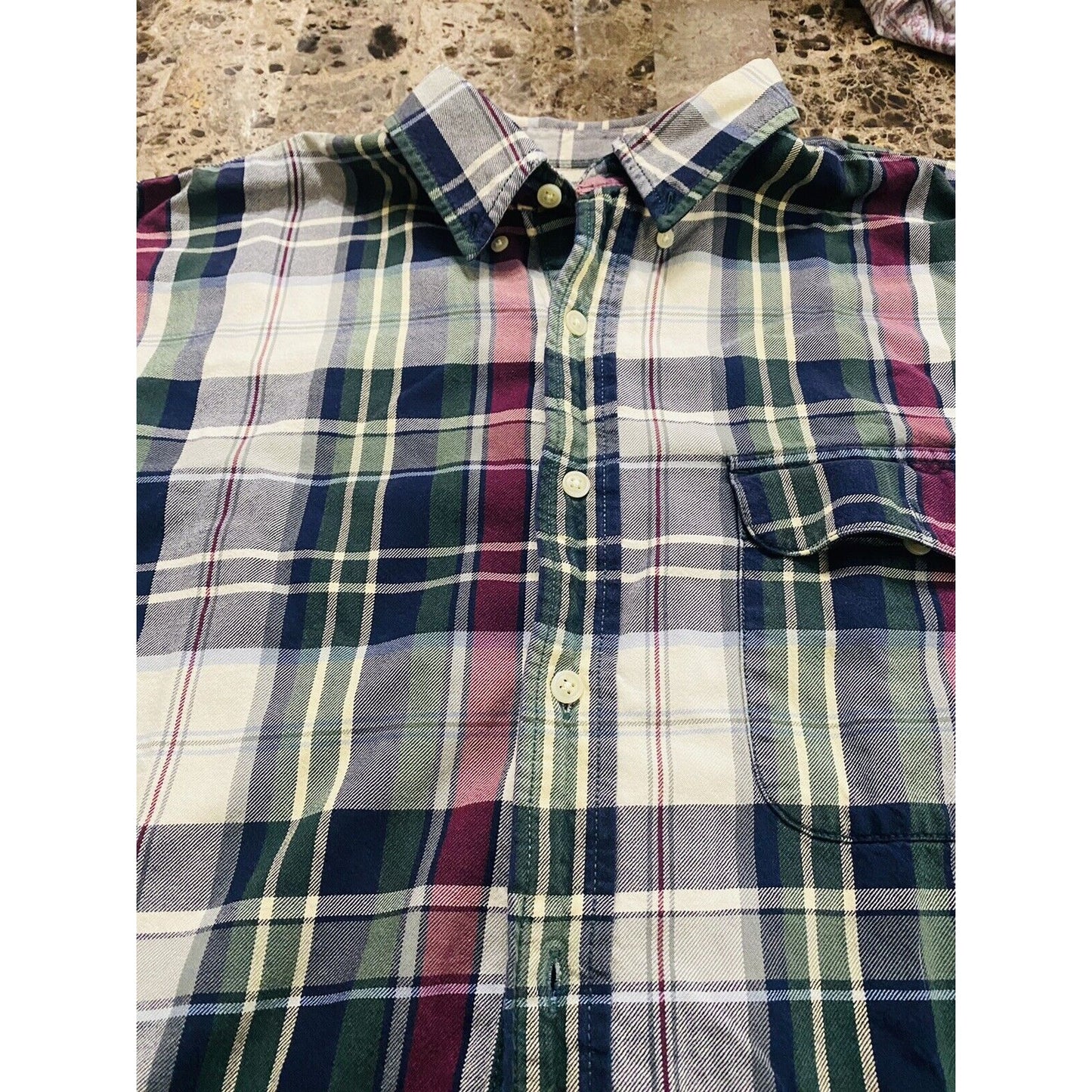 Eddie Bauer Men’s Large Green Yellow Red Blue Plaid Button-down Flannel