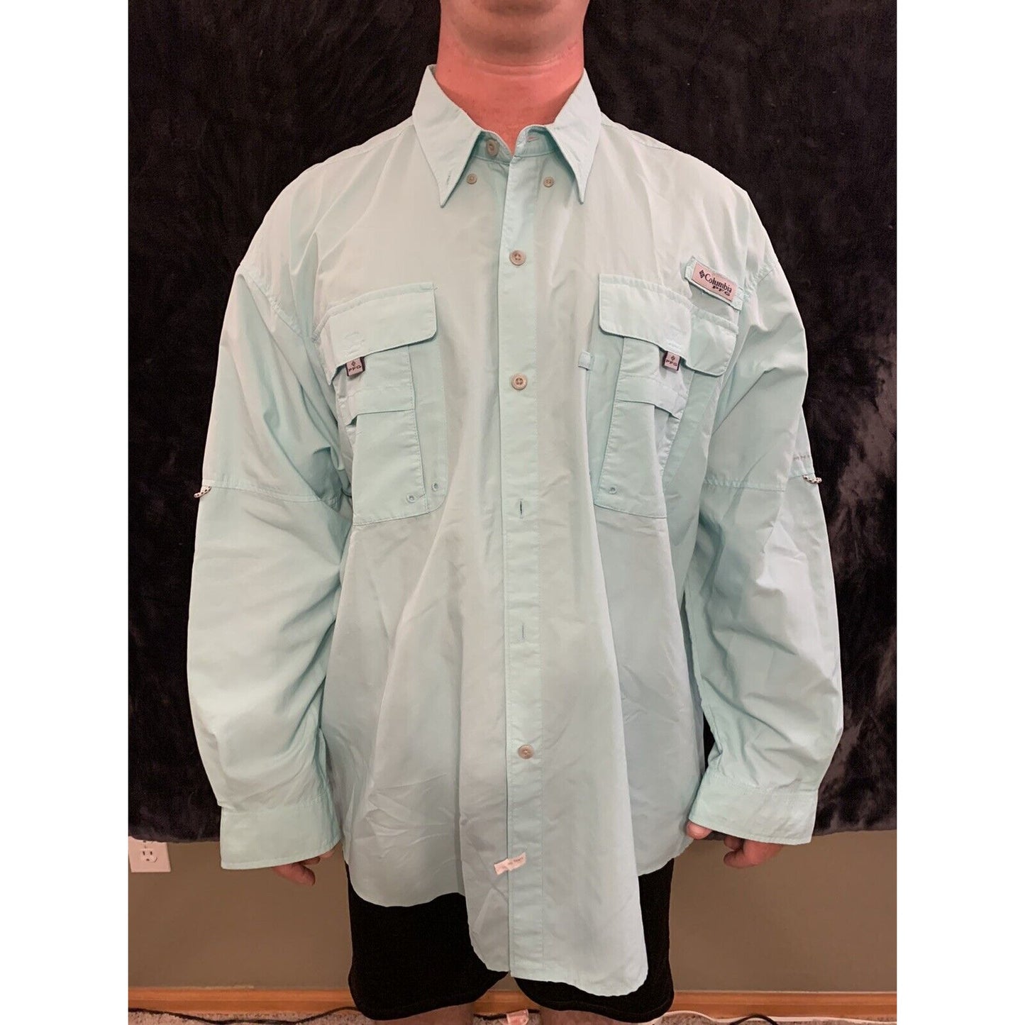 Columbia PFG Mens XXL Long Sleeve Button Up Nylon Polyester Fishing Pocket Shirt