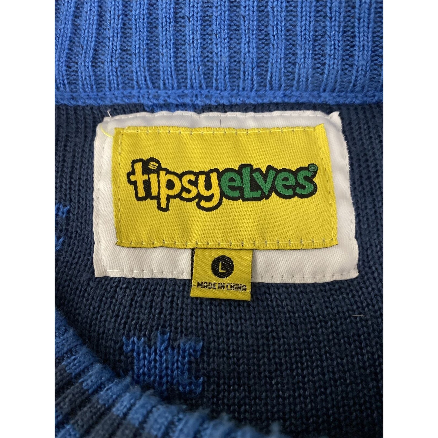 Tipsy Elves Men’s Large Blue “Happy Llamakkah” Holiday Acrylic Pullover Sweater