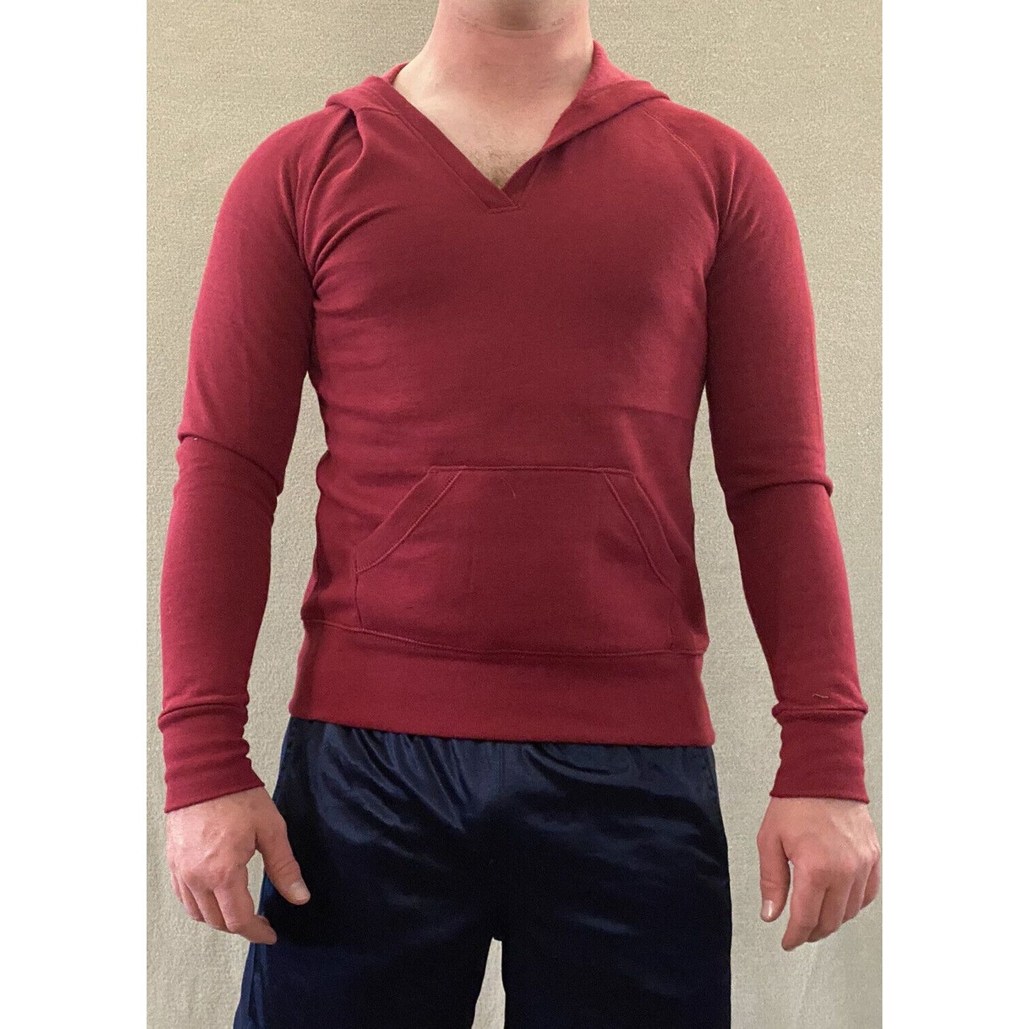 Soffe Men’s Medium Plain Solid Red Cotton-blend Pullover Hooded Sweatshirt