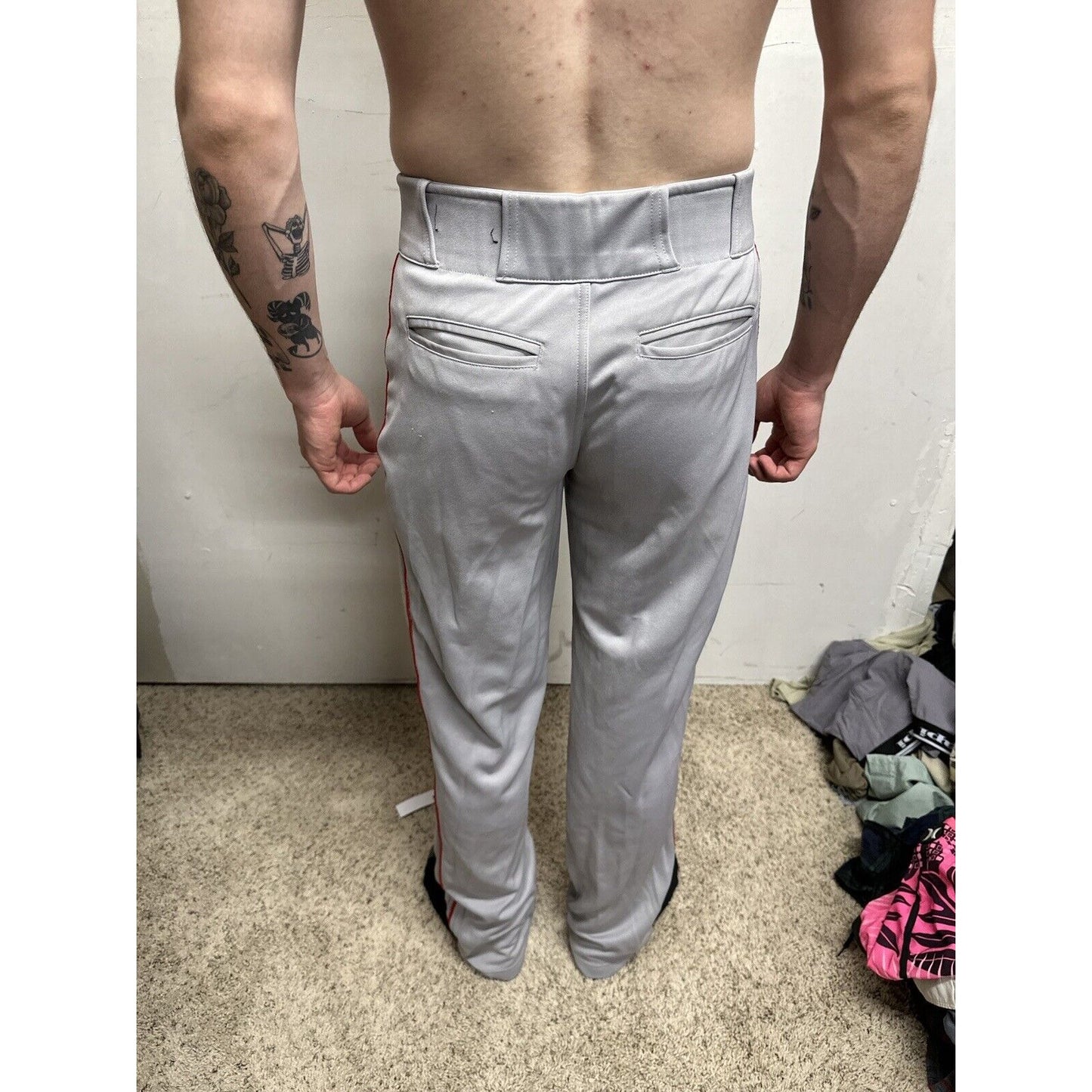 Men’s Chanmpro Adult Medium Gray Baseball Pants Red Stripe