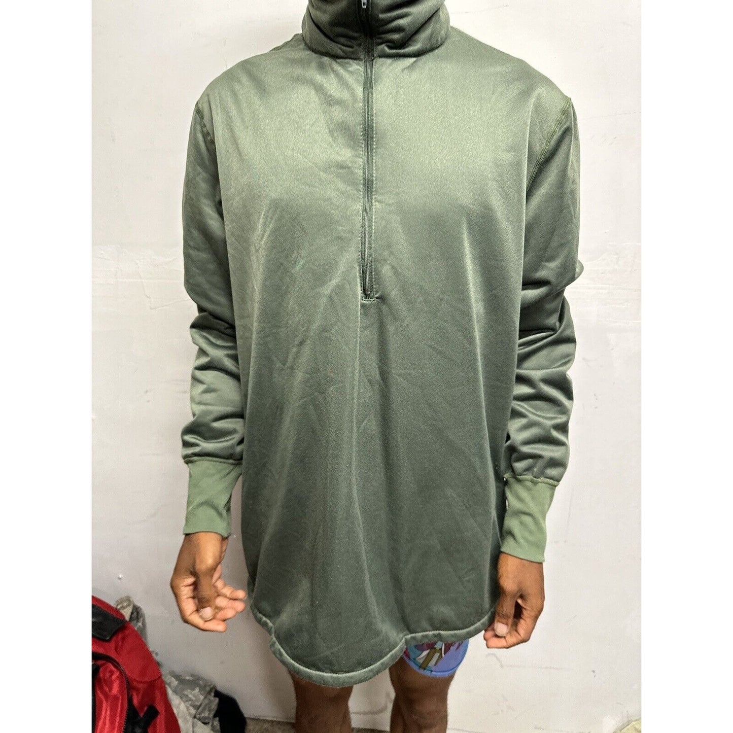 Men’s Green Military Army USAF Large 1/4 Zip Jacket Sleeping Shirt Long Sleeve