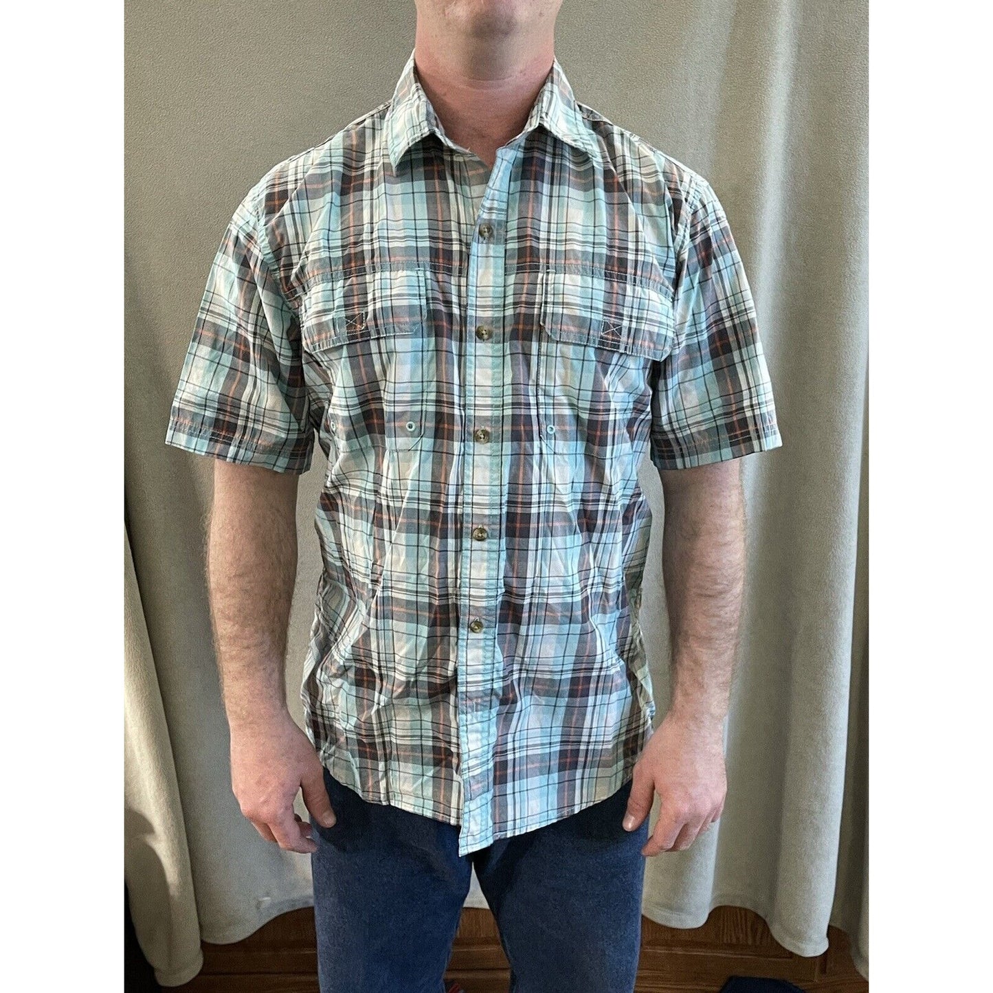 G.H. Bass & Co Mens Short Sleeve Blue / green Plaid Shirt Size L Large