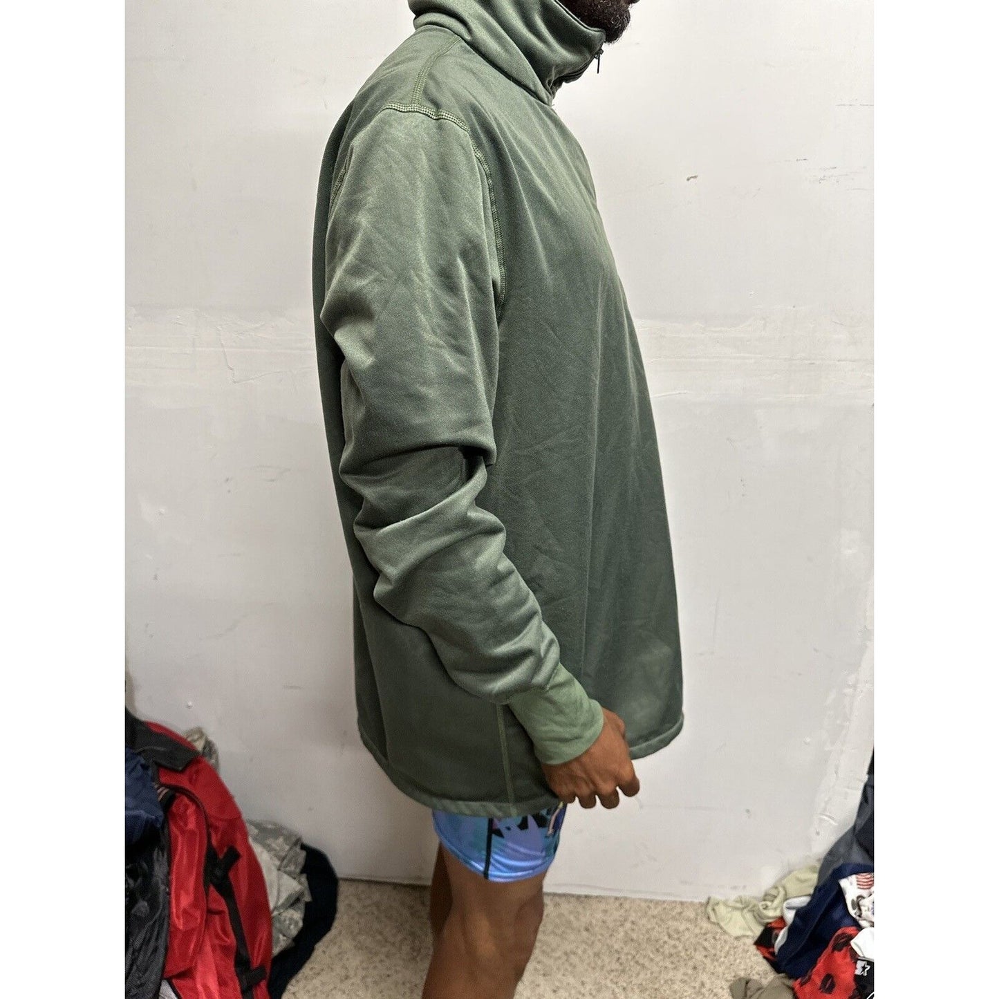 Men’s Green Military Army USAF Large 1/4 Zip Jacket Sleeping Shirt Long Sleeve