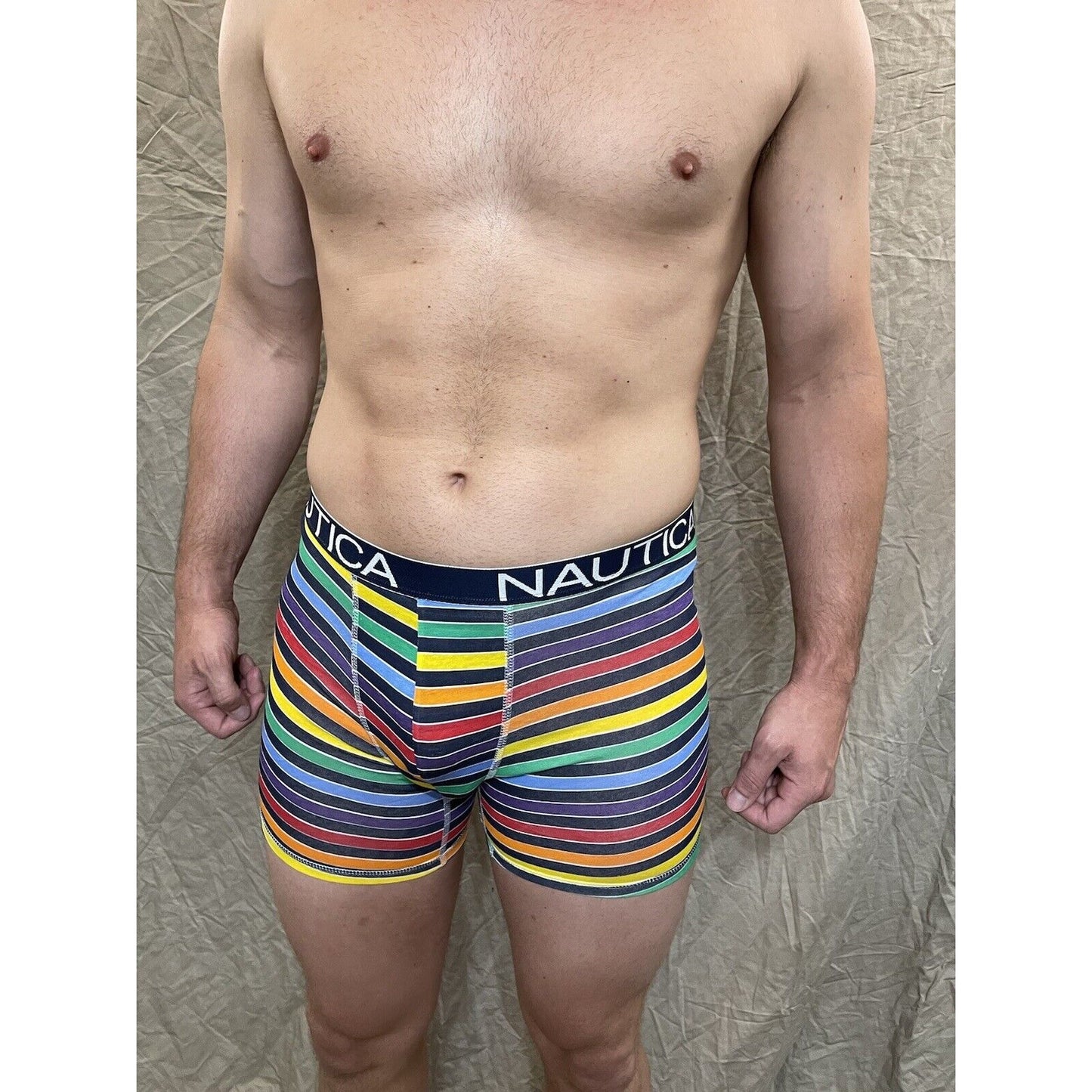 men's Rainbow Pride nautica 5% spandex boxer brief Blue Medium