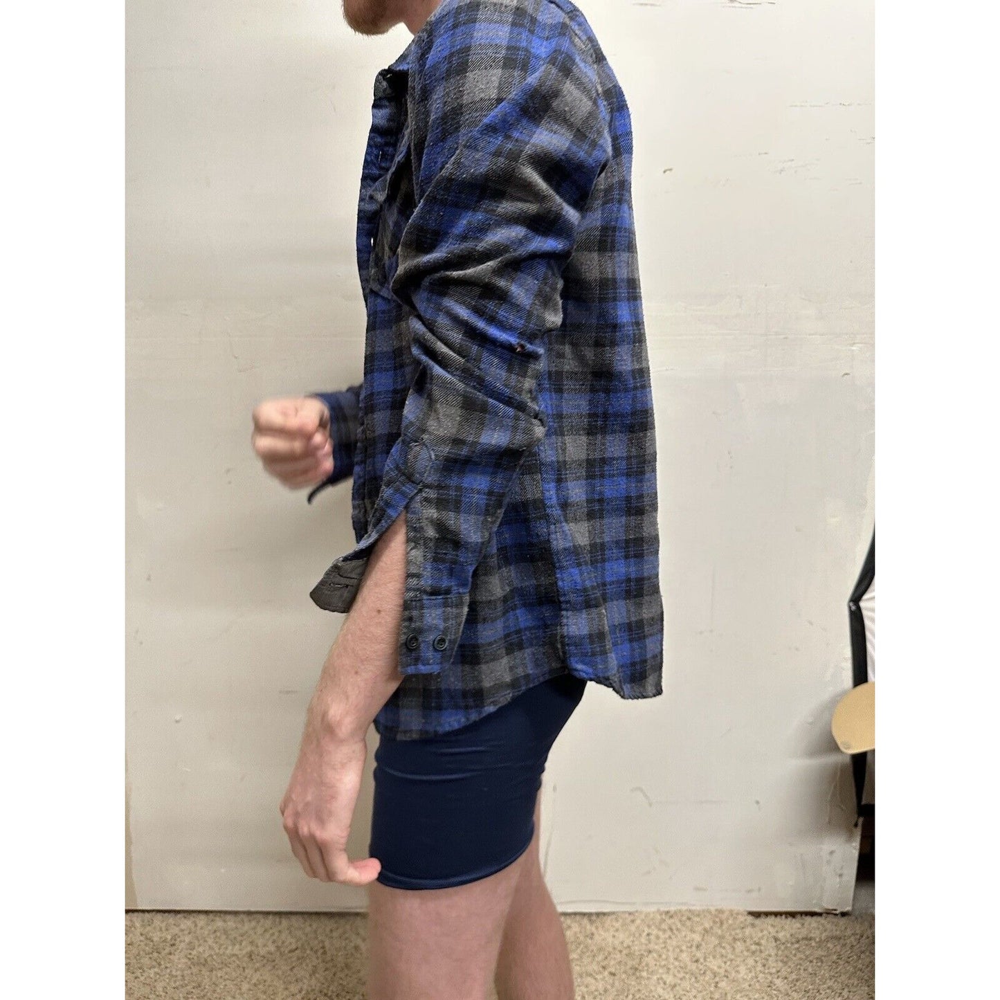 men’s blue gear medium blue plaid flannel shirt long sleeve button up