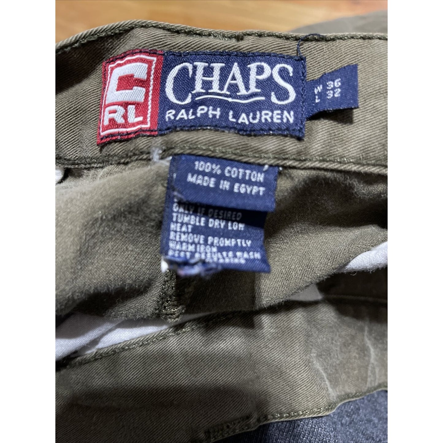 MENS CHAPS RALPH LAUREN PLEATED CUFFED 100% COTTON OLIVE GREEN PANTS SIZE 36X32