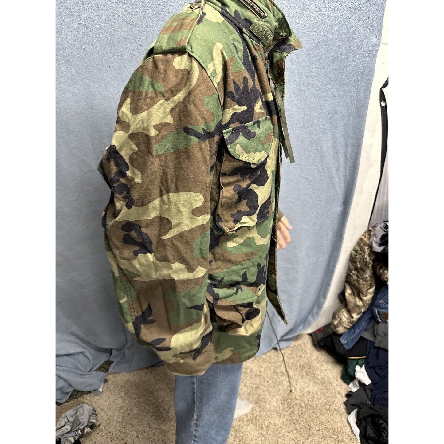 Men’s Large Regular Vintage BDU Uniform Cold Weather Field Jacket Woodland Camo