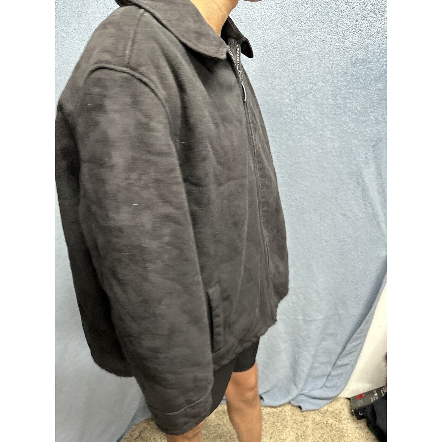 Men’s Perry Ellis Portfolio XXL Black Zip Up Faux Suede Faux Fur