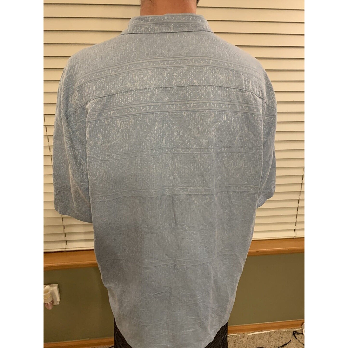 Jamaica Jaxx Men's Button Front Shirt Blue Size Large Embroidered 100% Silk