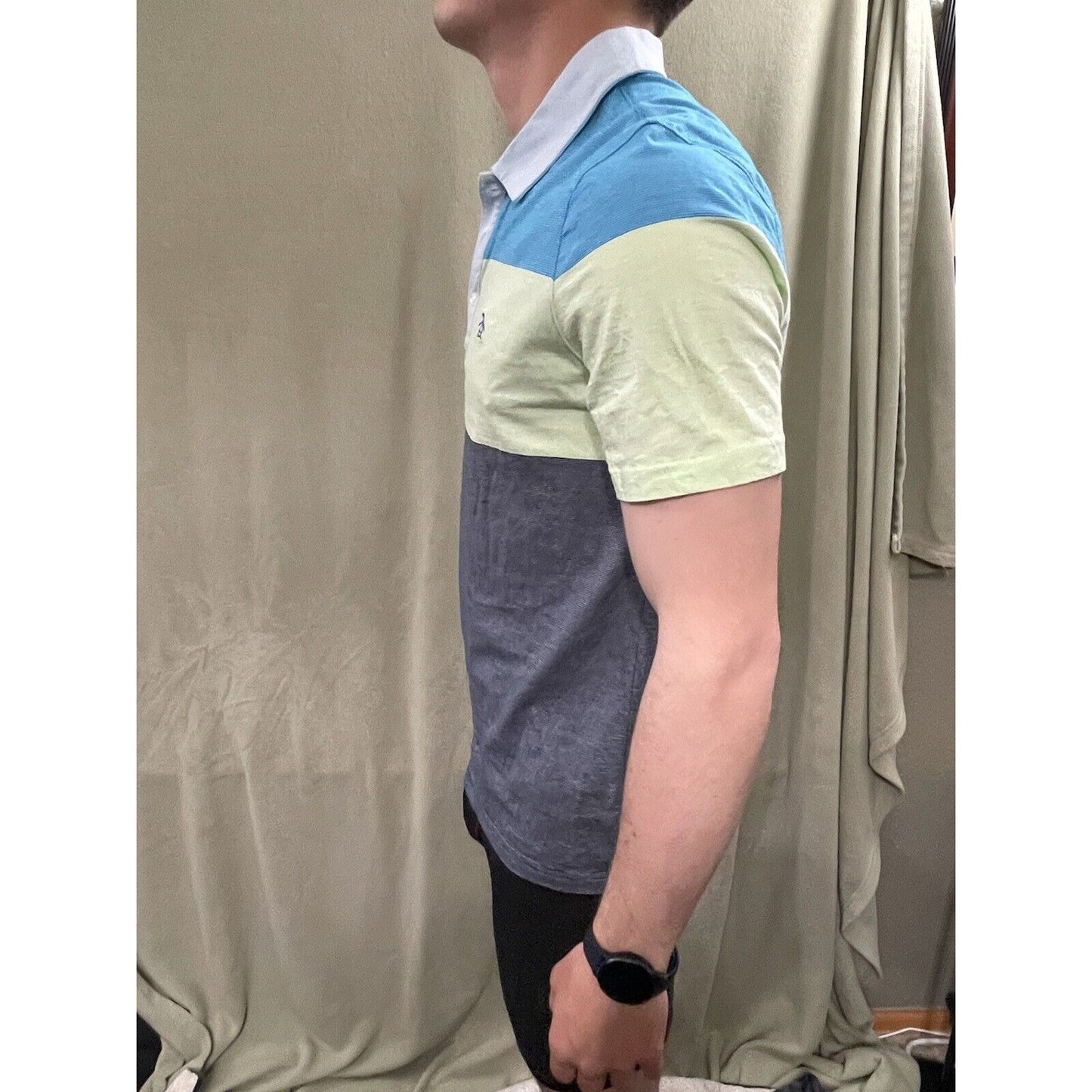 PENGUIN By Munsingwear 3 Button SS Polo Shirt Gree/Blue Large Heritage Slim Fit