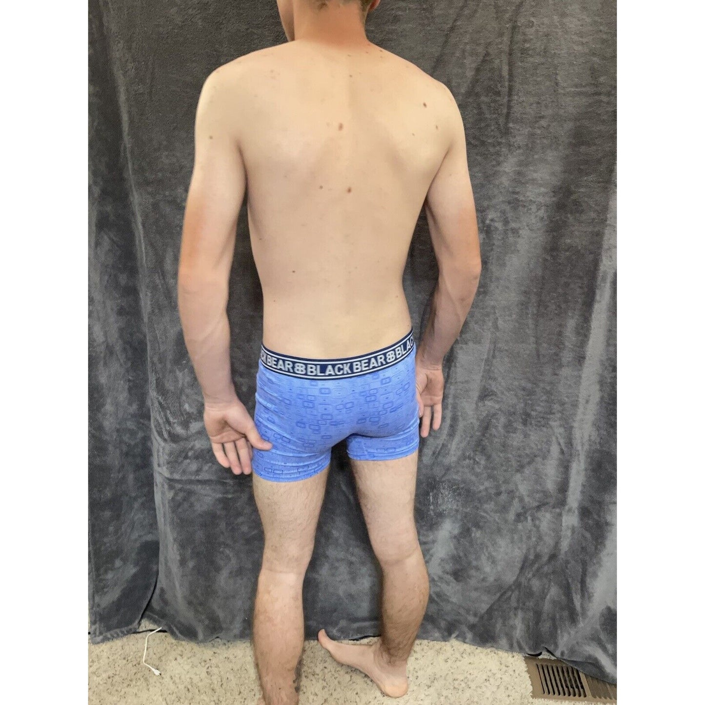men's medium athletic trunk style black bear boxer brief Blue With Squares