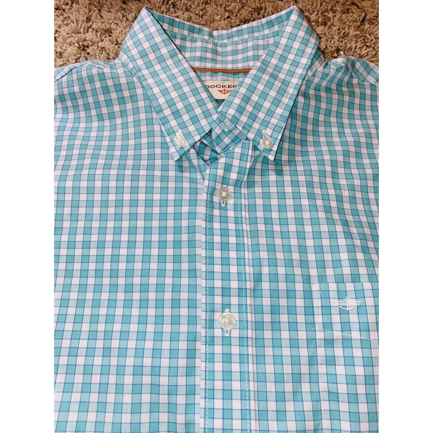 Dockers Men's Torqouise Checkered Long Sleeve Button up Casual Dress Shirt L
