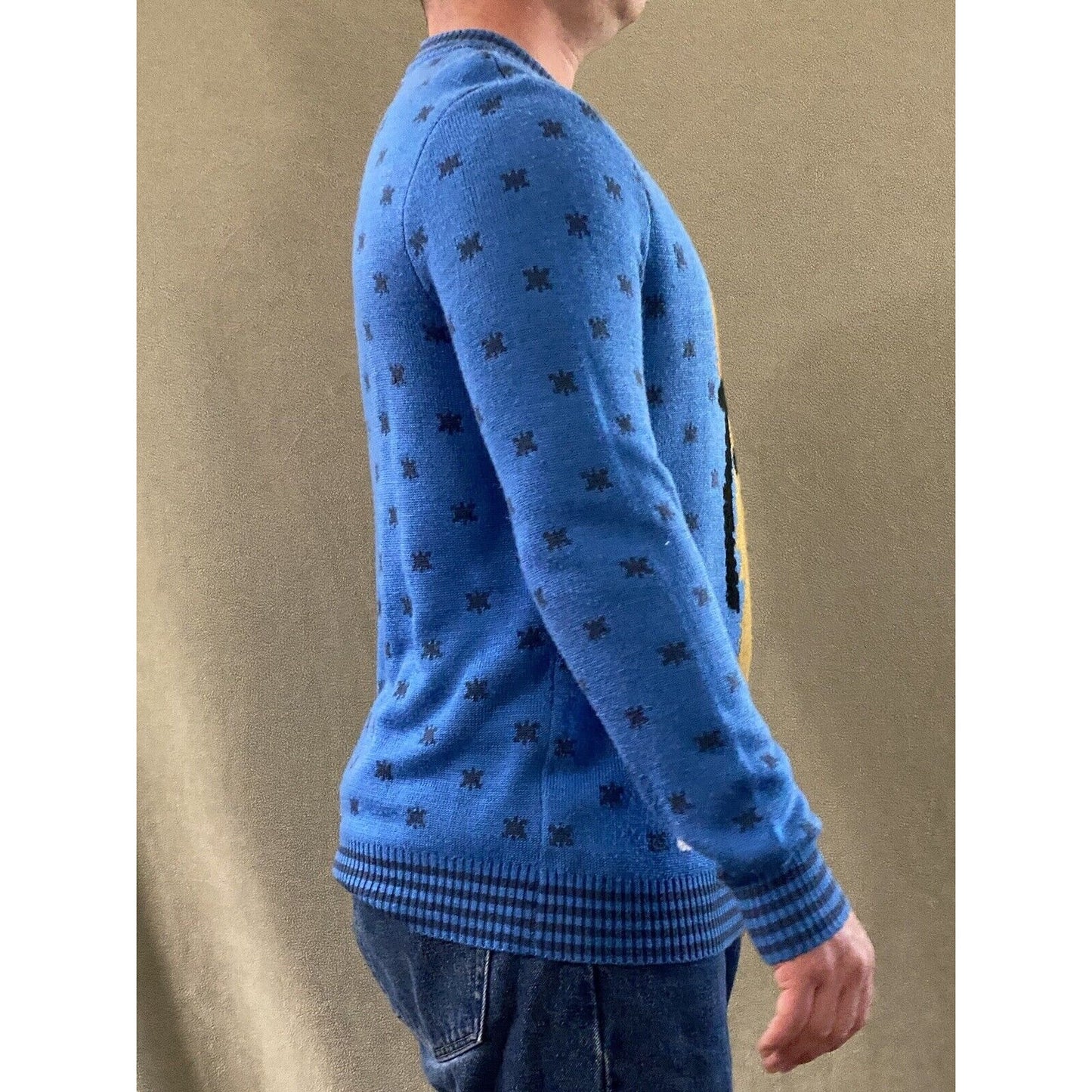Tipsy Elves Men’s Large Blue “Happy Llamakkah” Holiday Acrylic Pullover Sweater
