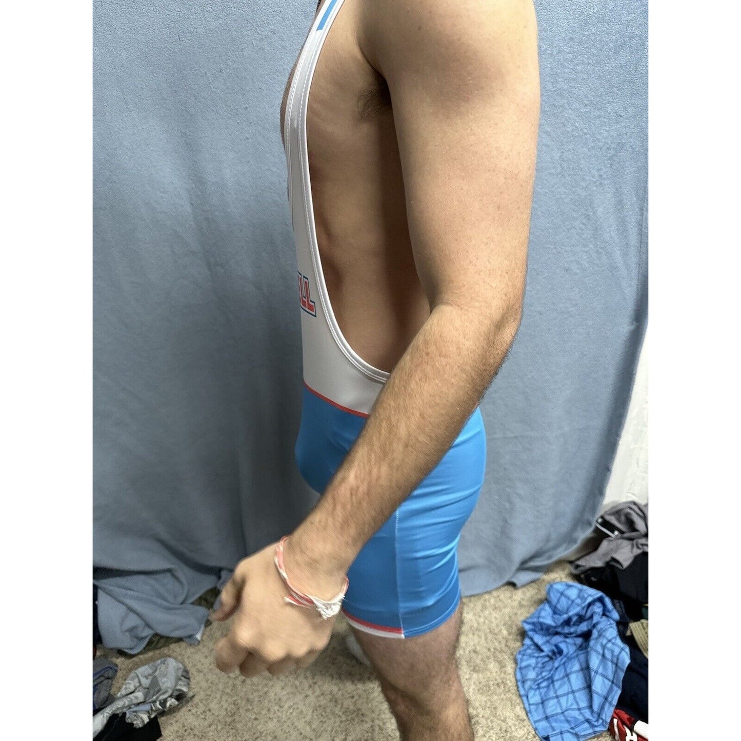 Men’s White And Blue Tauwell Wrestling Singlet Medium