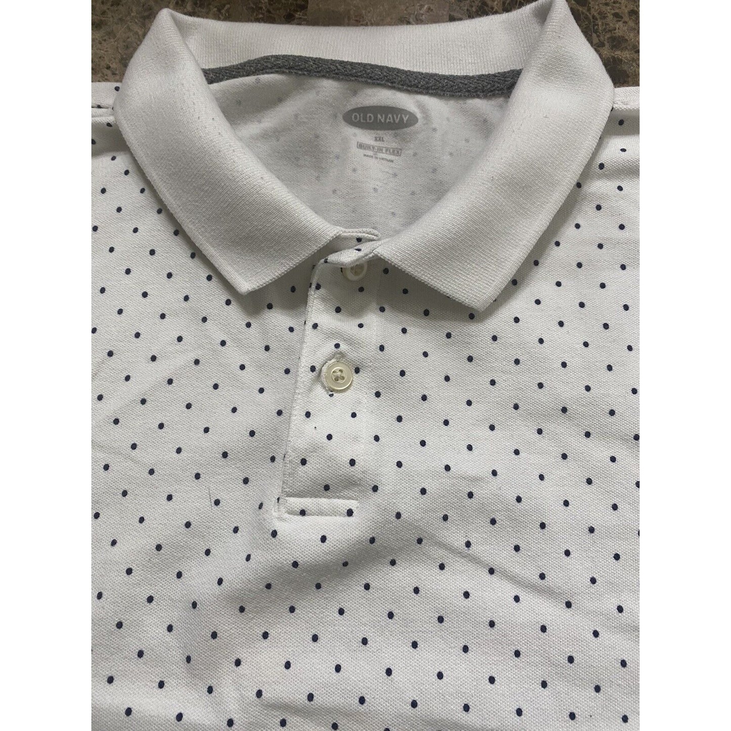 Old Navy White Cotton-blend with Dark Blue Polka Dots Men’s XXL Polo Shirt