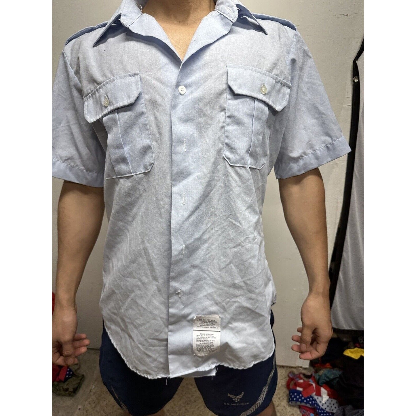 Men’s Air Force ussf Coast Guard Blue Dress Shirt Short Sleeve Uniform 16.5R