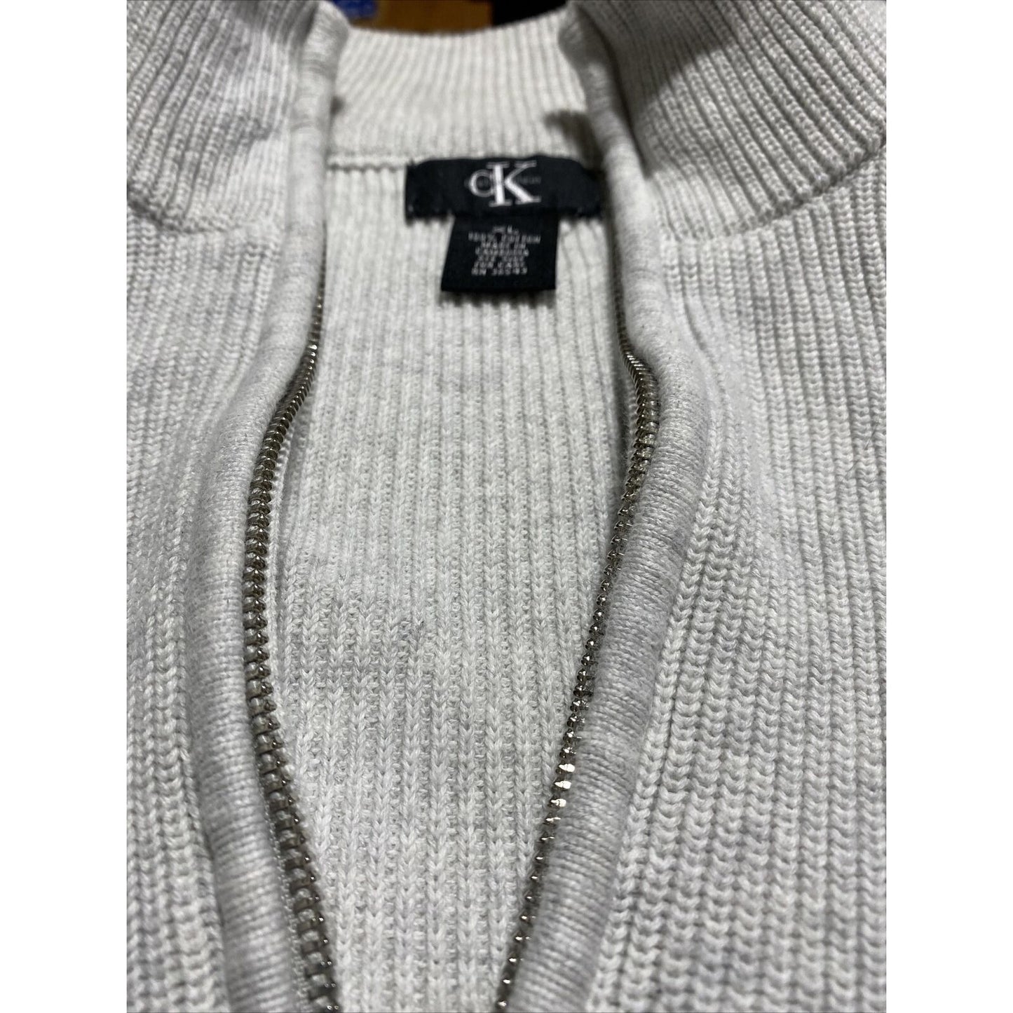 Calvin Klein Men’s XL White Cotton Mock Neck 1/4 Zip Pullover Sweater