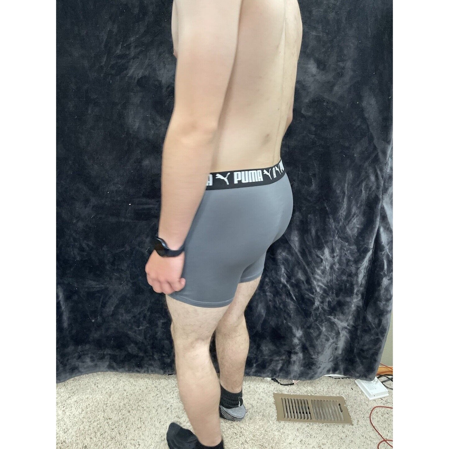 Puma MENS size LARGE 36-38" Sport Luxe boxer briefs gray With Black/white Band