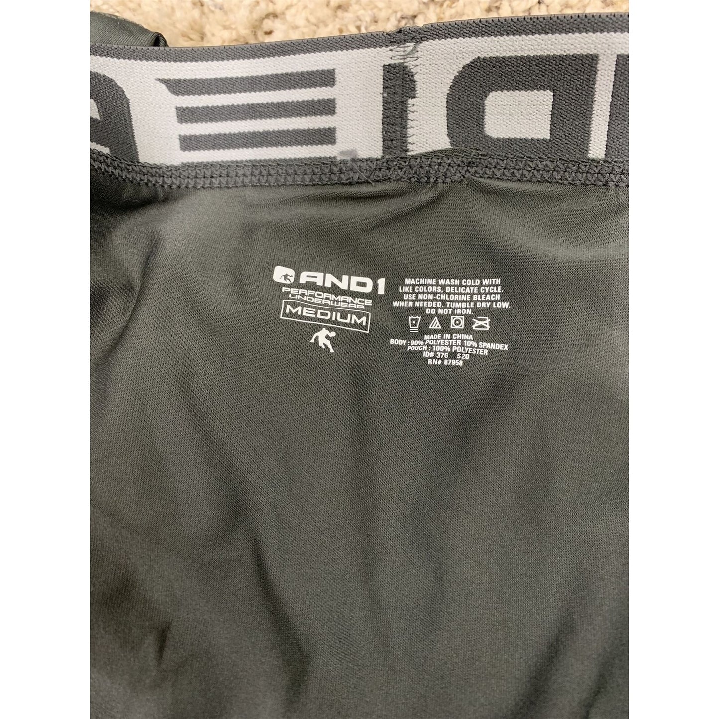 Men’s Gray With White Band Medium AND1 Compression Performance Boxer Briefs